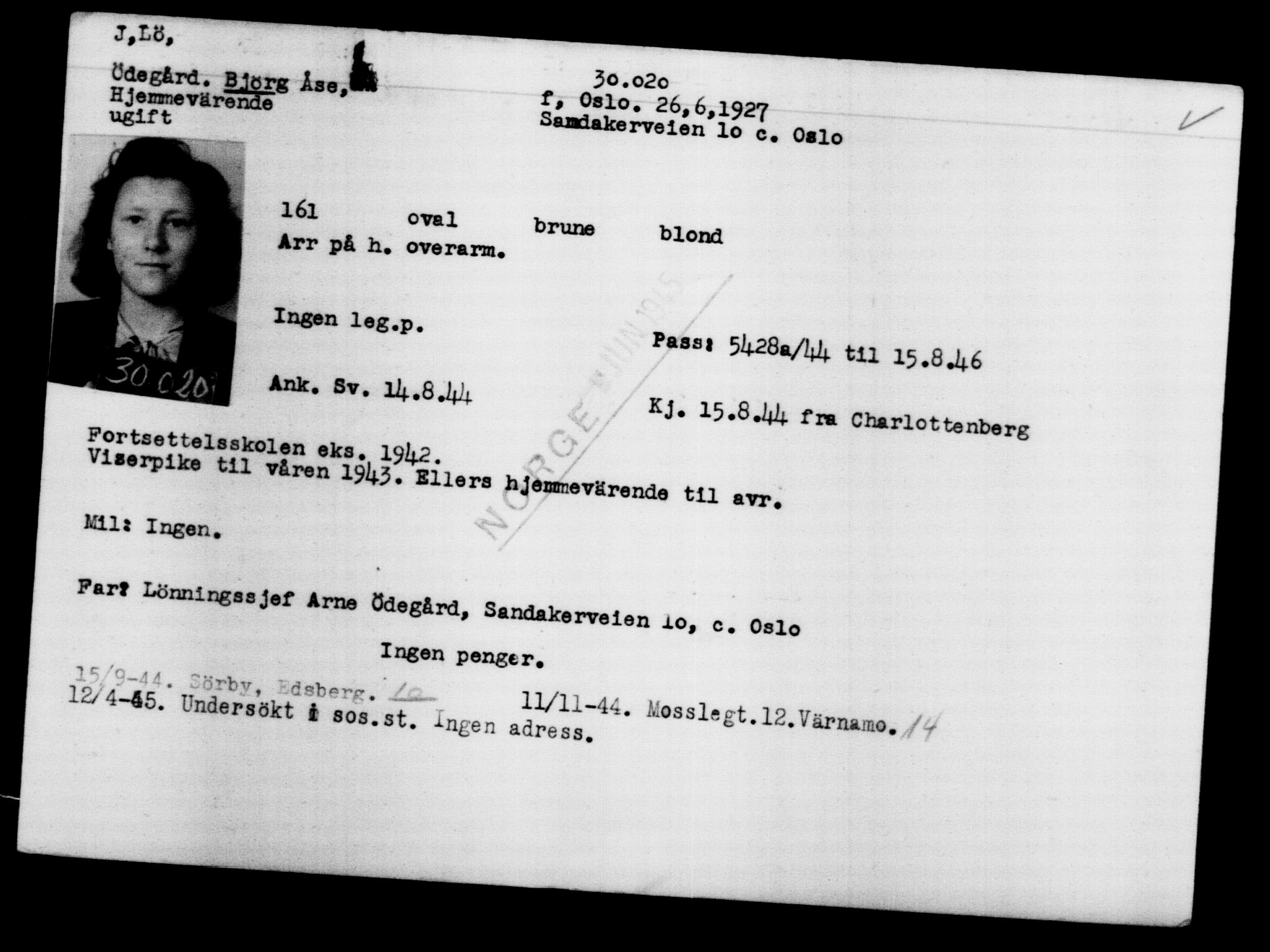 Utenriksstasjonene, Legasjonen i Stockholm, Flyktningkontoret, AV/RA-S-6753/V/Va/L0012: Kjesäterkartoteket, flyktninger med registreringsnr. 28300-31566, 1940-1945, s. 1895