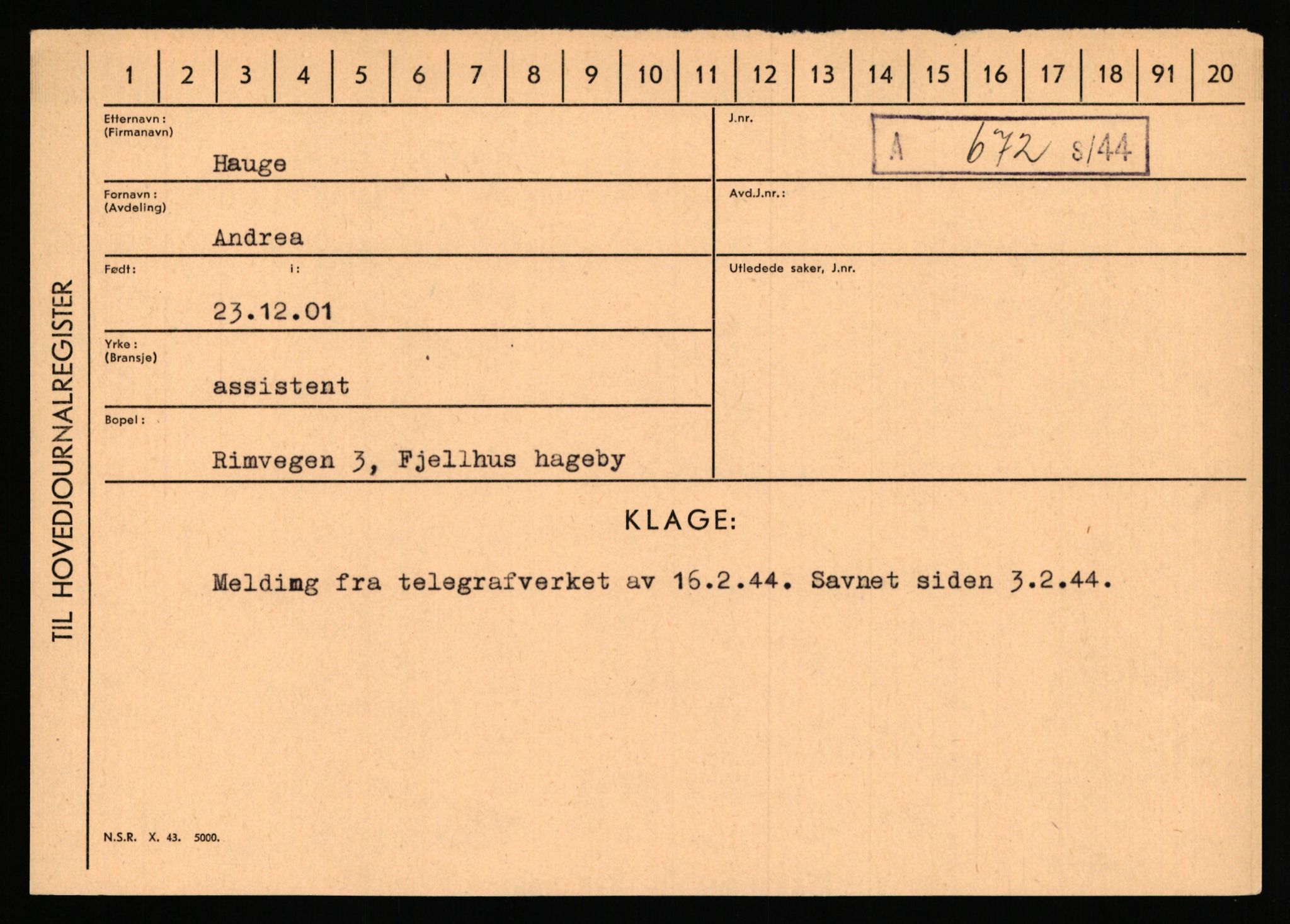 Statspolitiet - Hovedkontoret / Osloavdelingen, AV/RA-S-1329/C/Ca/L0006: Hanche - Hokstvedt, 1943-1945, s. 2233