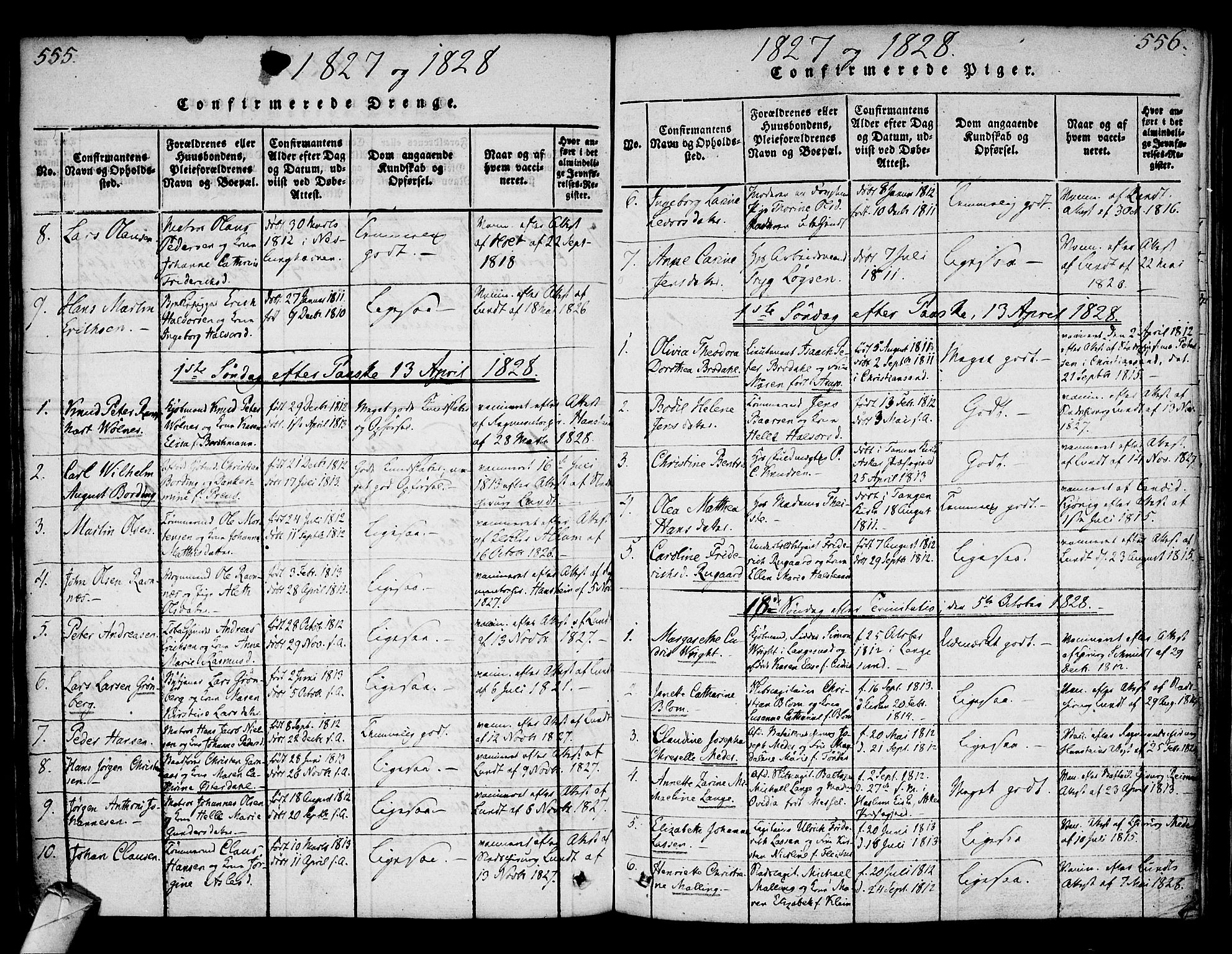 Strømsø kirkebøker, AV/SAKO-A-246/F/Fa/L0011: Ministerialbok nr. I 11, 1815-1829, s. 555-556
