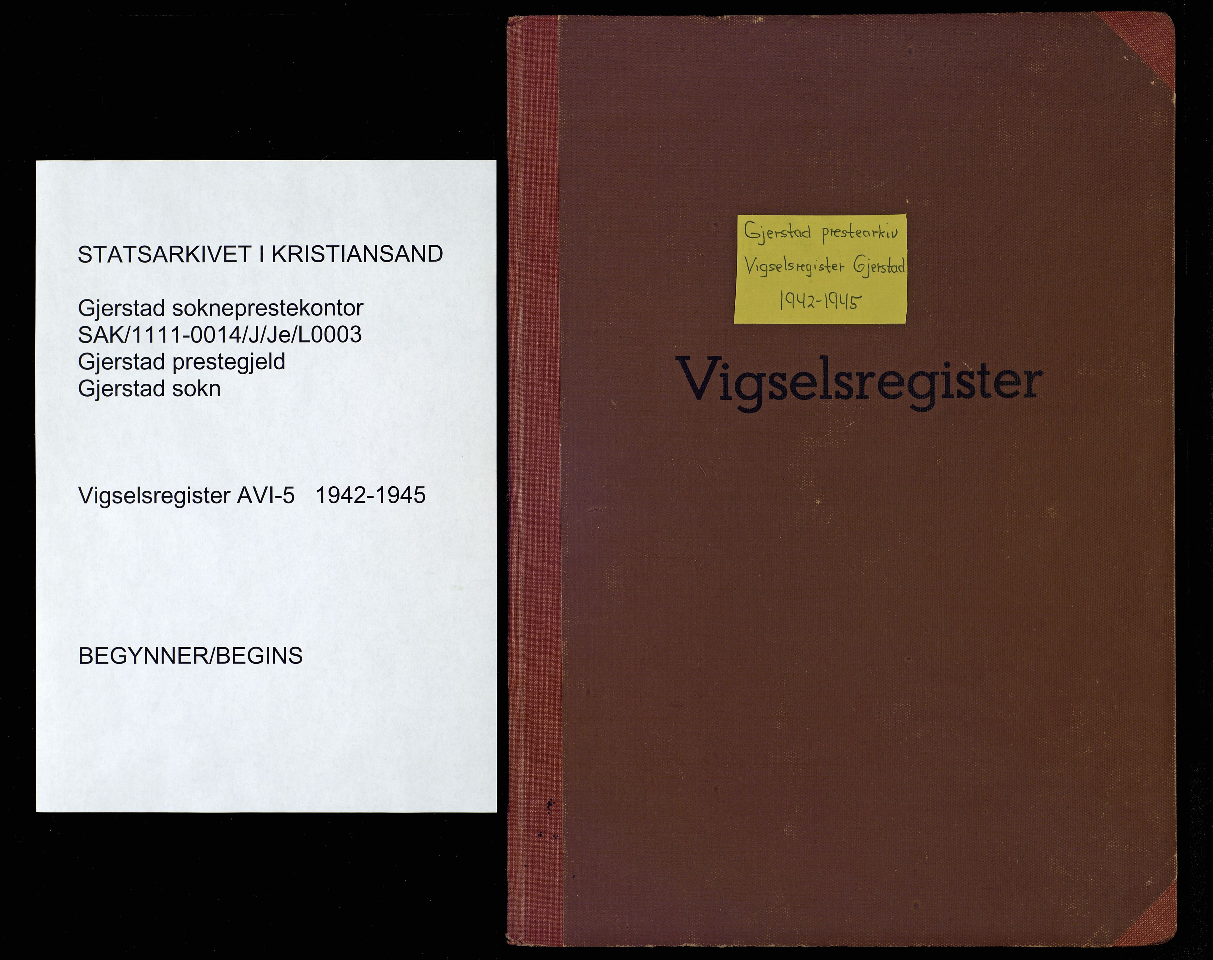 Gjerstad sokneprestkontor, AV/SAK-1111-0014/J/Je/L0003: Vigselsregister nr. A-VI-5, 1942-1945