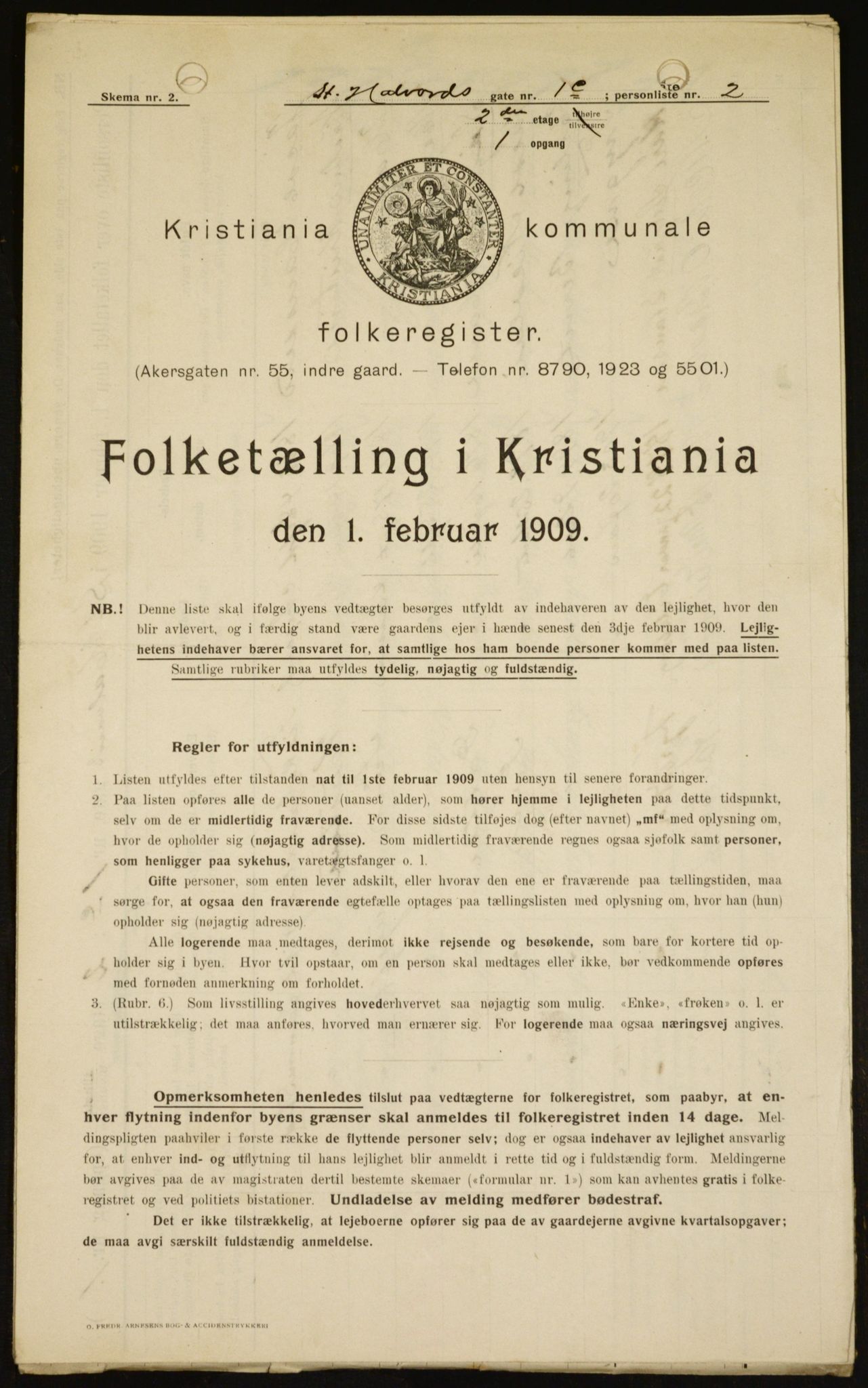 OBA, Kommunal folketelling 1.2.1909 for Kristiania kjøpstad, 1909, s. 79501