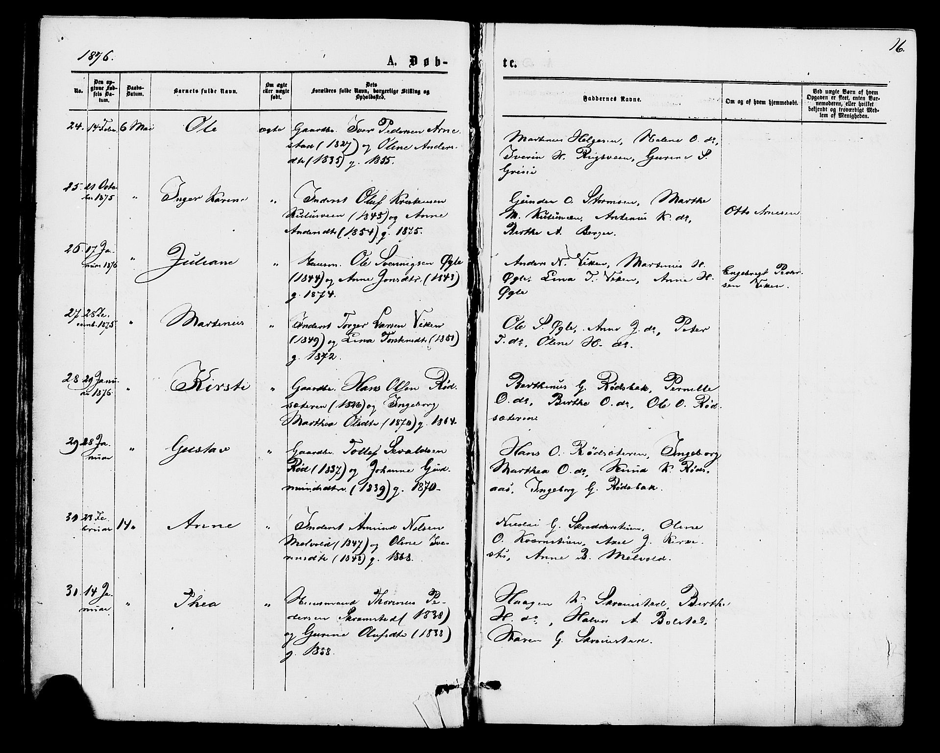 Åmot prestekontor, Hedmark, AV/SAH-PREST-056/H/Ha/Haa/L0009: Ministerialbok nr. 9, 1875-1883, s. 16