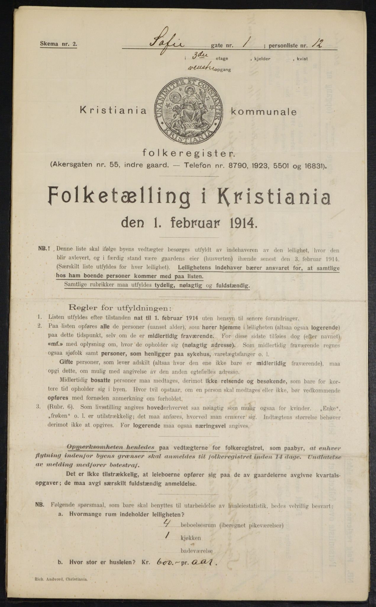 OBA, Kommunal folketelling 1.2.1914 for Kristiania, 1914, s. 98556