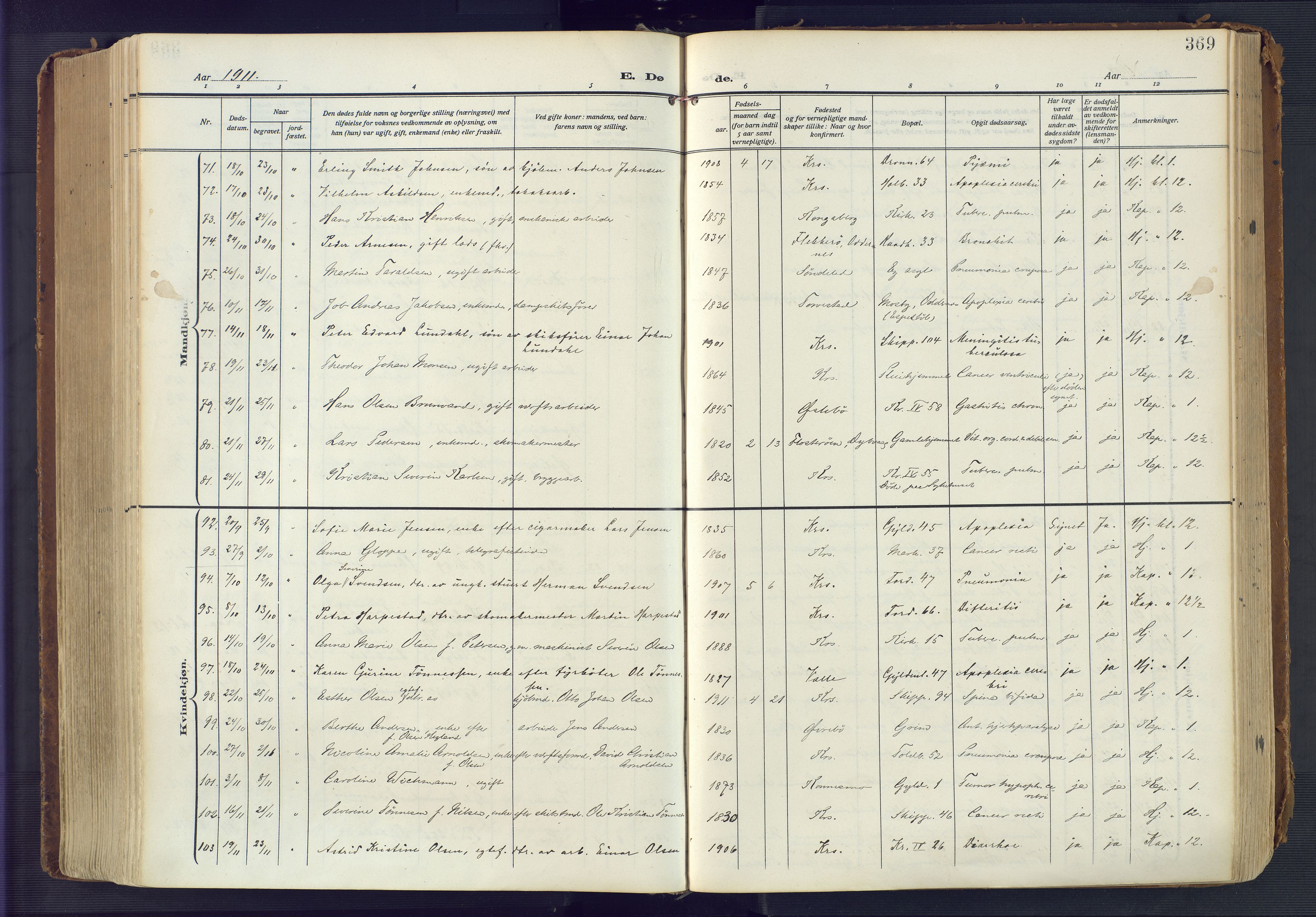 Kristiansand domprosti, AV/SAK-1112-0006/F/Fa/L0023: Ministerialbok nr. A 22, 1909-1917, s. 369