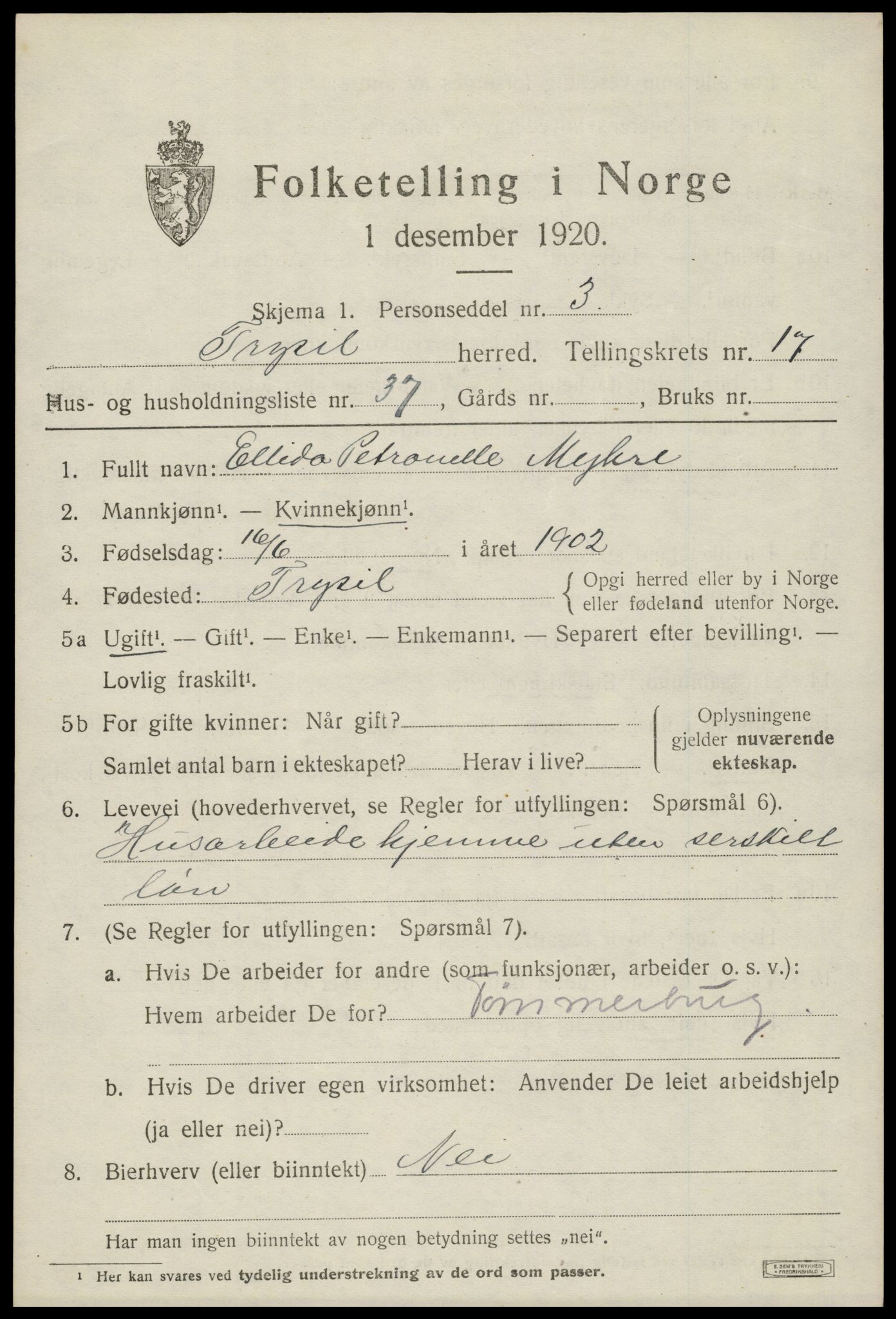 SAH, Folketelling 1920 for 0428 Trysil herred, 1920, s. 10627