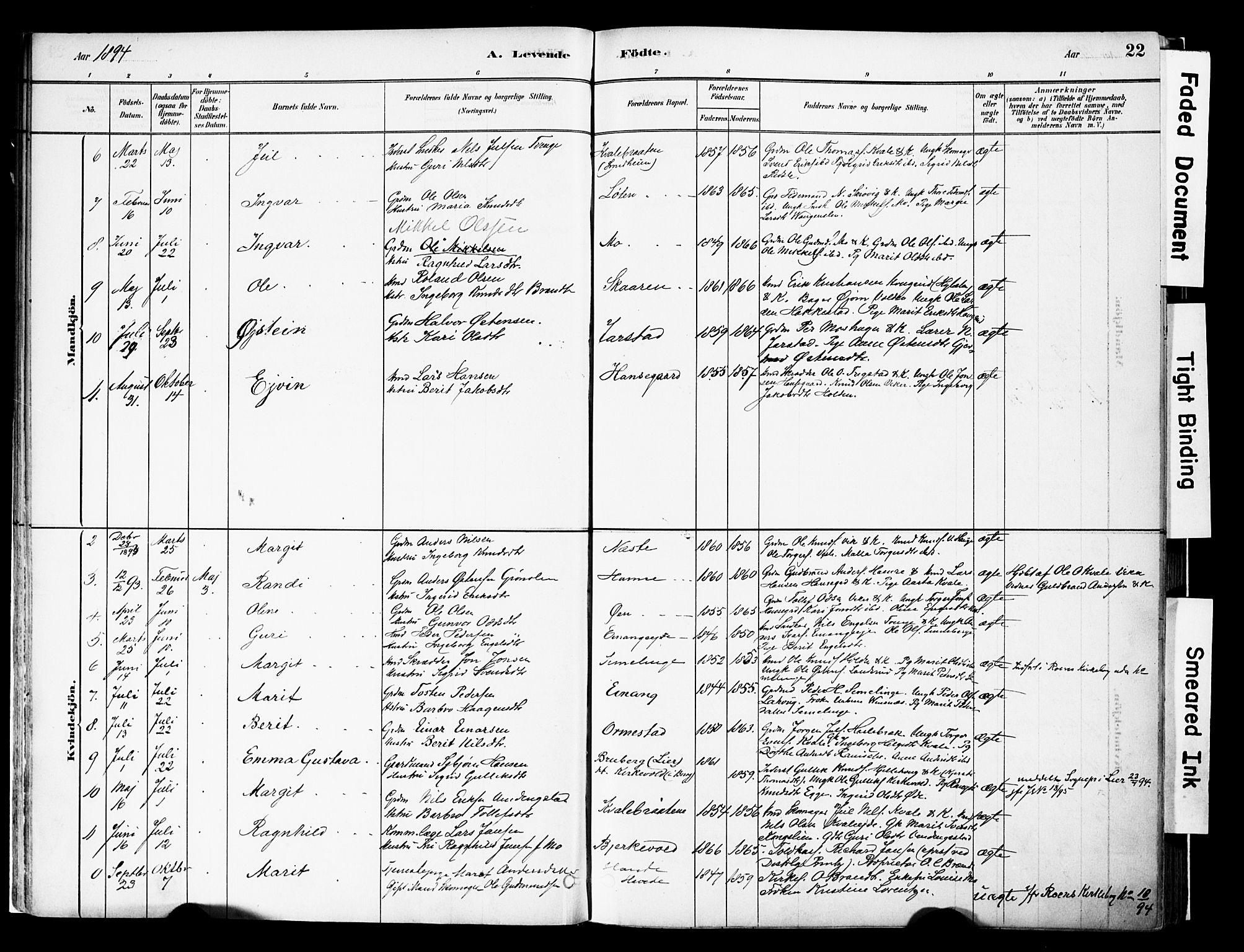Vestre Slidre prestekontor, AV/SAH-PREST-136/H/Ha/Haa/L0004: Ministerialbok nr. 4, 1881-1911, s. 22
