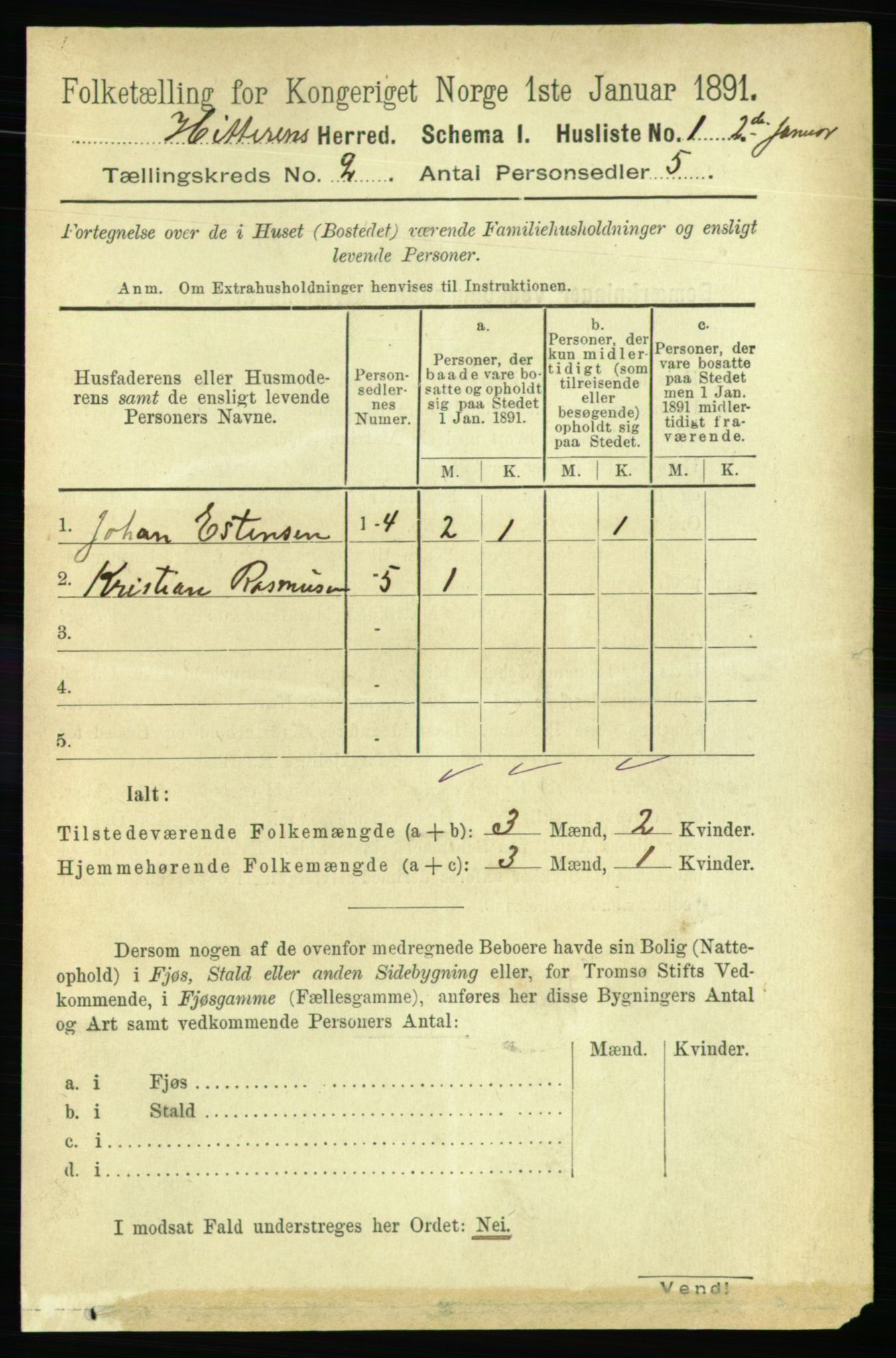 RA, Folketelling 1891 for 1617 Hitra herred, 1891, s. 185