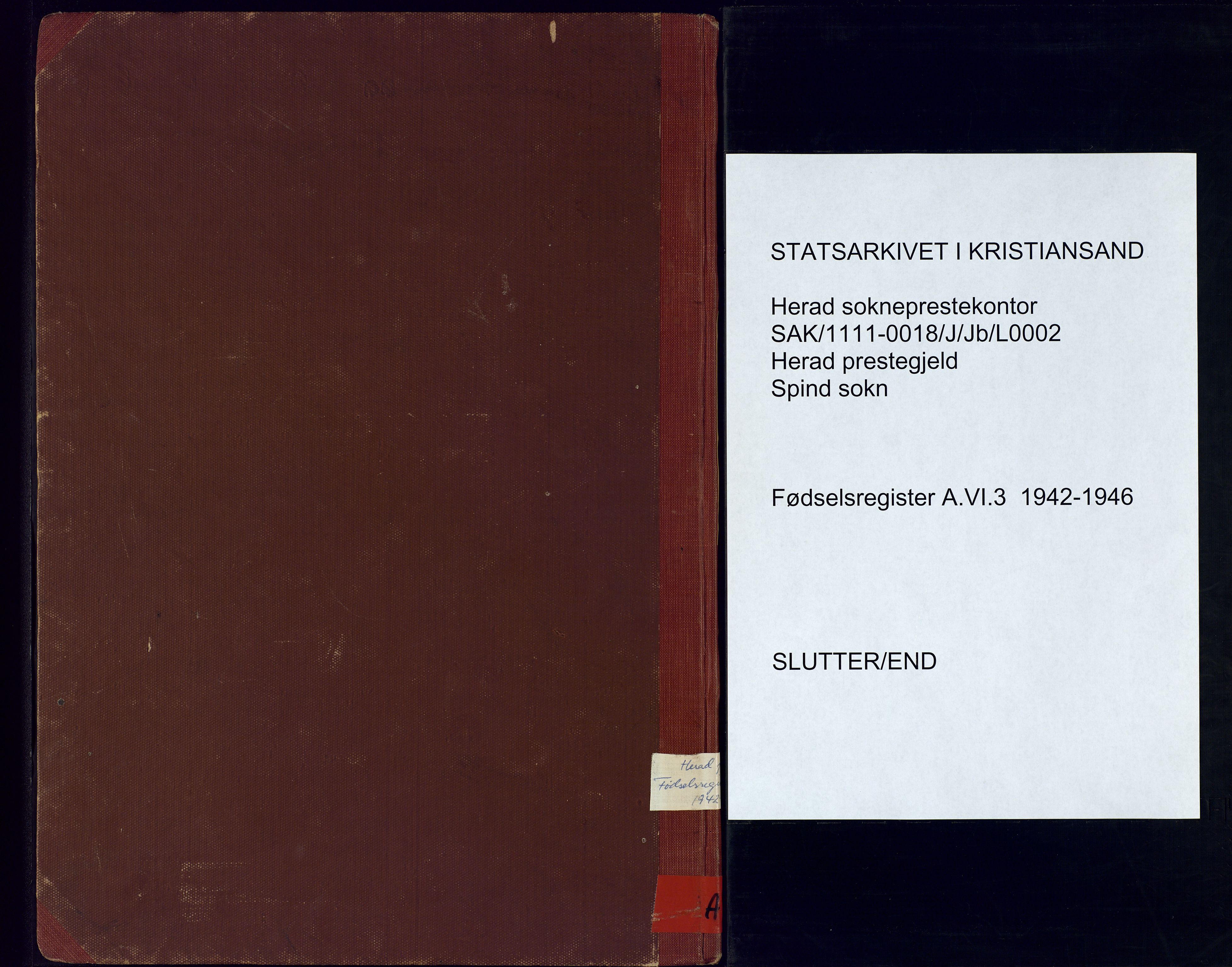 Herad sokneprestkontor, AV/SAK-1111-0018/J/Jb/L0002: Fødselsregister nr. A-VI-3, 1942-1946