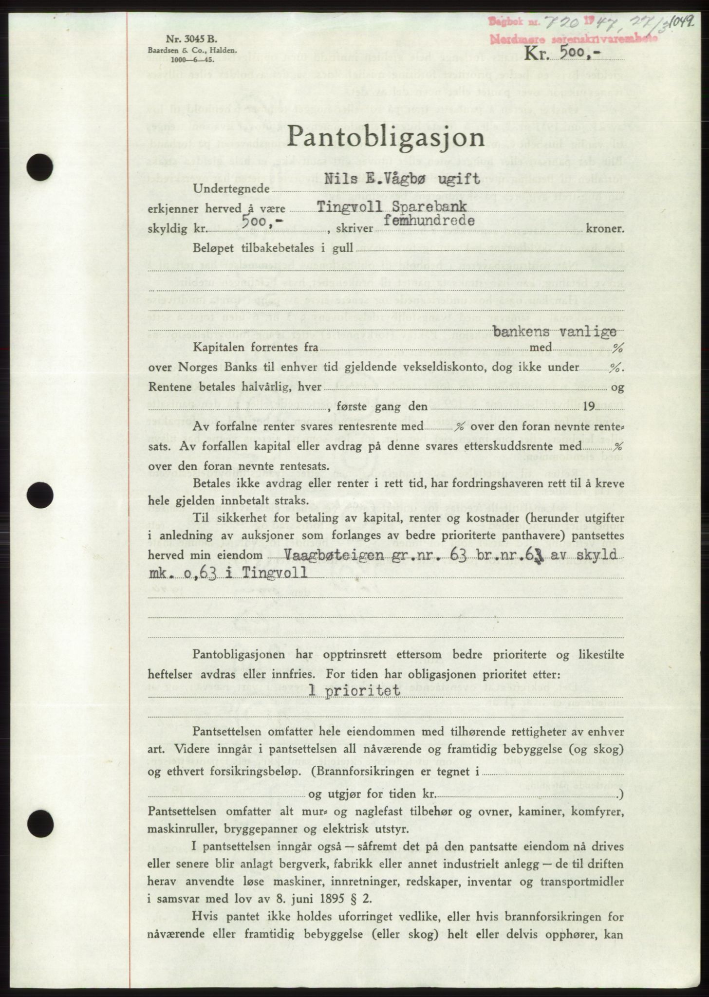 Nordmøre sorenskriveri, SAT/A-4132/1/2/2Ca: Pantebok nr. B95, 1946-1947, Dagboknr: 720/1947