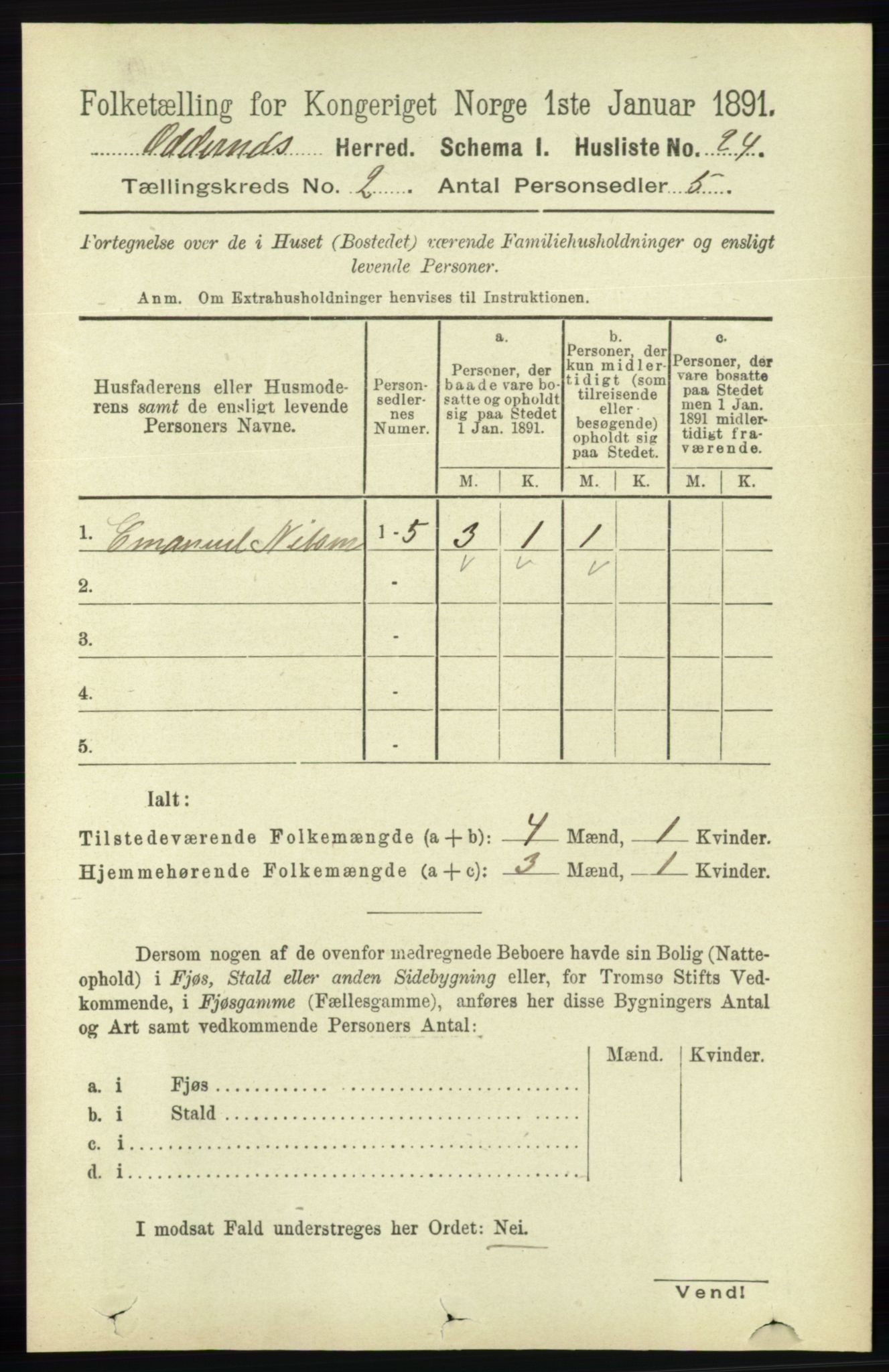 RA, Folketelling 1891 for 1012 Oddernes herred, 1891, s. 546