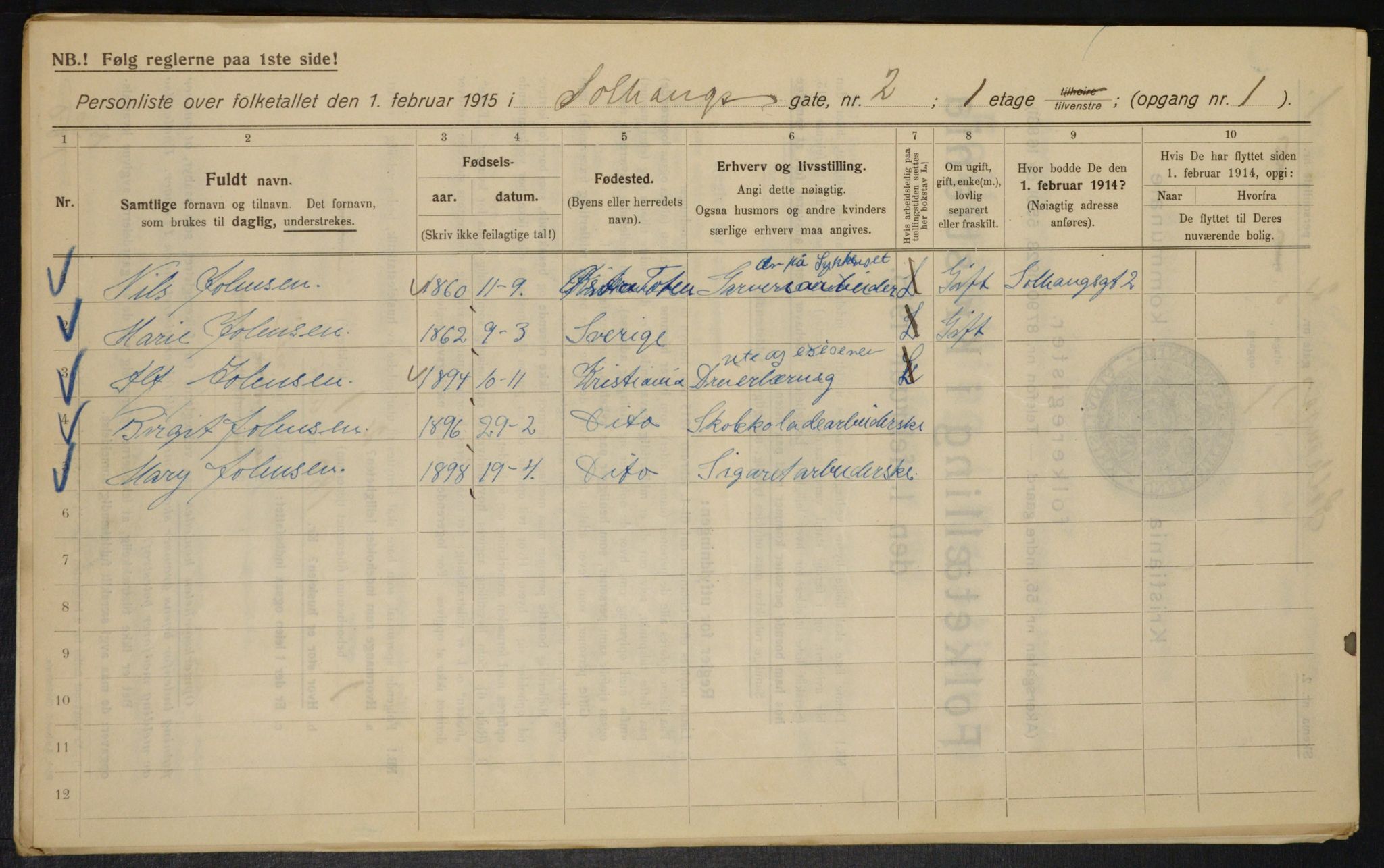 OBA, Kommunal folketelling 1.2.1915 for Kristiania, 1915, s. 99262