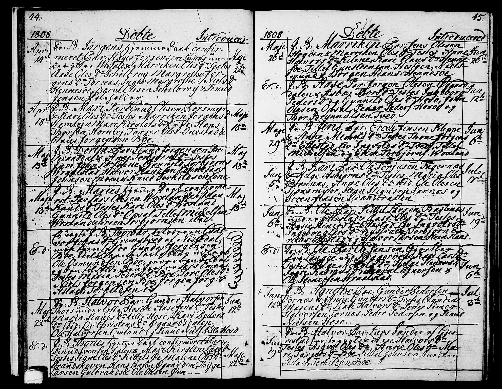 Drangedal kirkebøker, AV/SAKO-A-258/F/Fa/L0004: Ministerialbok nr. 4, 1802-1814, s. 44-45