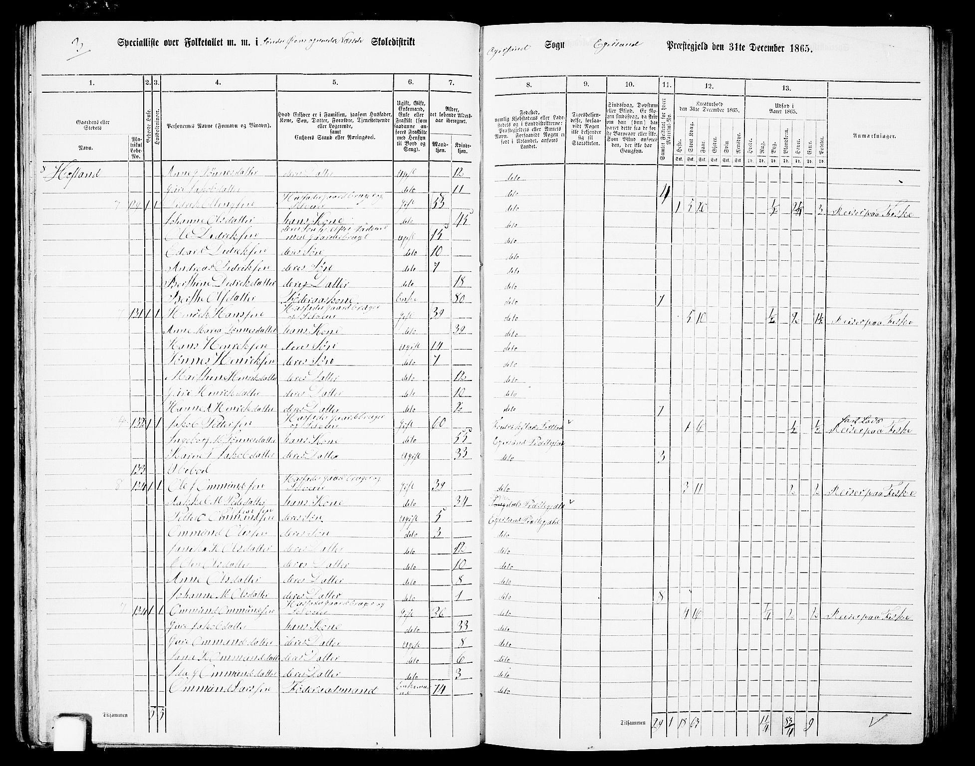 RA, Folketelling 1865 for 1116L Eigersund prestegjeld, Eigersund landsokn og Ogna sokn, 1865, s. 42