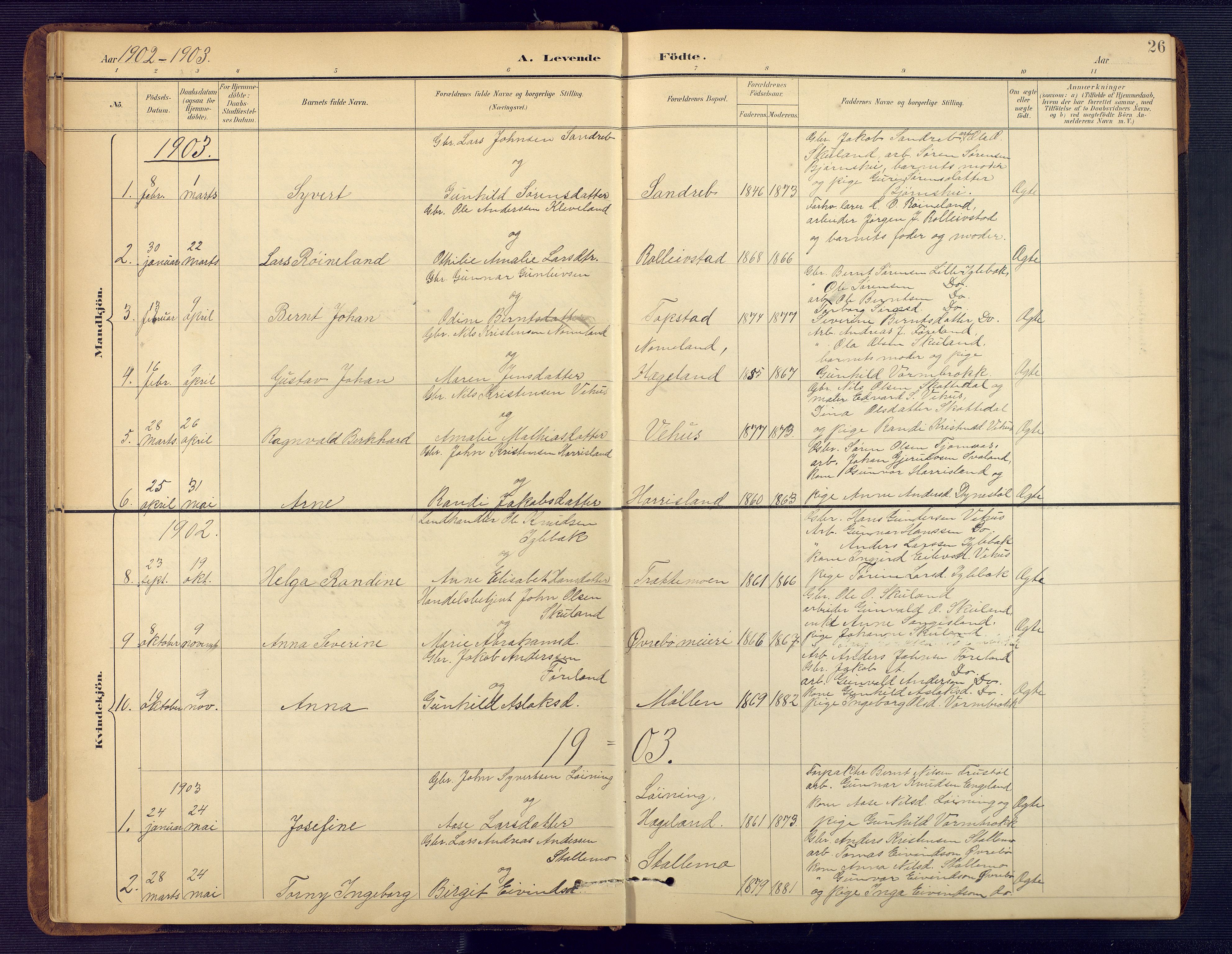 Vennesla sokneprestkontor, AV/SAK-1111-0045/Fb/Fbc/L0003: Klokkerbok nr. B 3, 1895-1946, s. 26