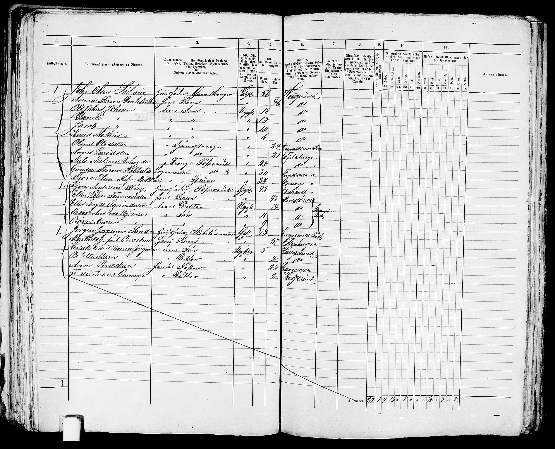 RA, Folketelling 1865 for 1106B Torvastad prestegjeld, Haugesund ladested, 1865, s. 213