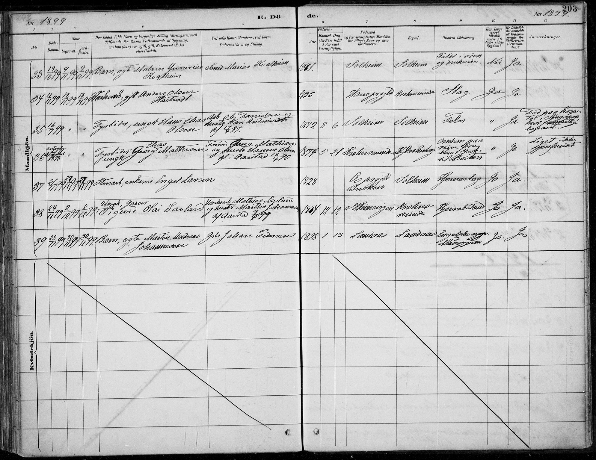 Årstad Sokneprestembete, SAB/A-79301/H/Haa/L0006: Ministerialbok nr. B 1, 1886-1901, s. 203