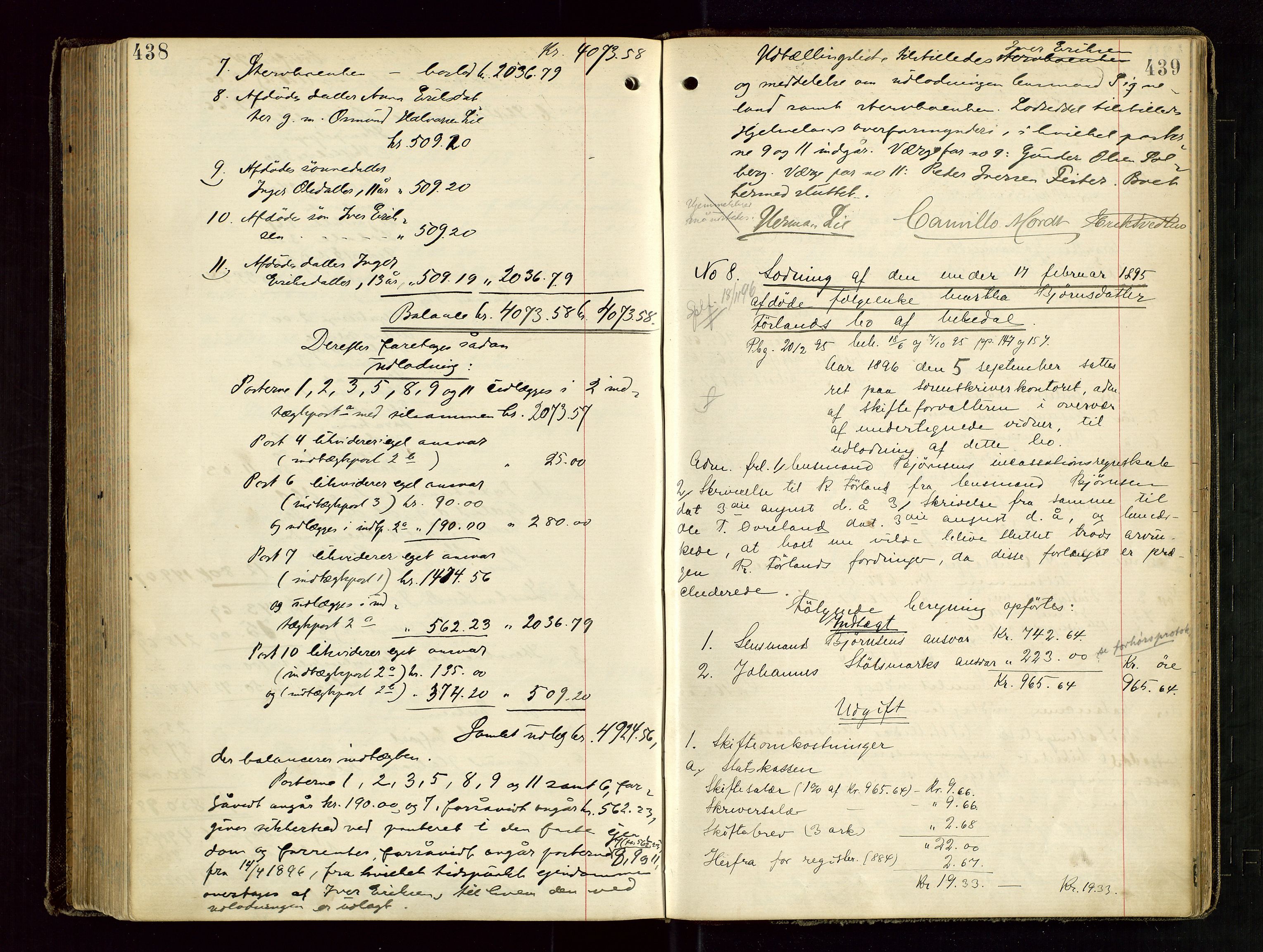 Ryfylke tingrett, AV/SAST-A-100055/001/IV/IVD/L0029: Skifteprotokoll, register i protokollen, 1893-1897, s. 438-439