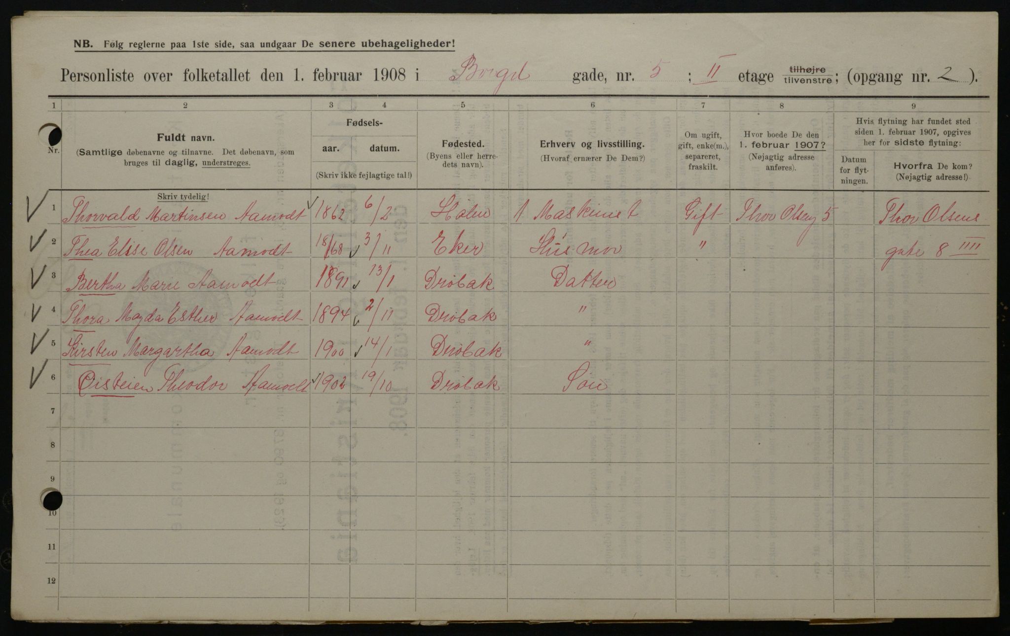 OBA, Kommunal folketelling 1.2.1908 for Kristiania kjøpstad, 1908, s. 7529