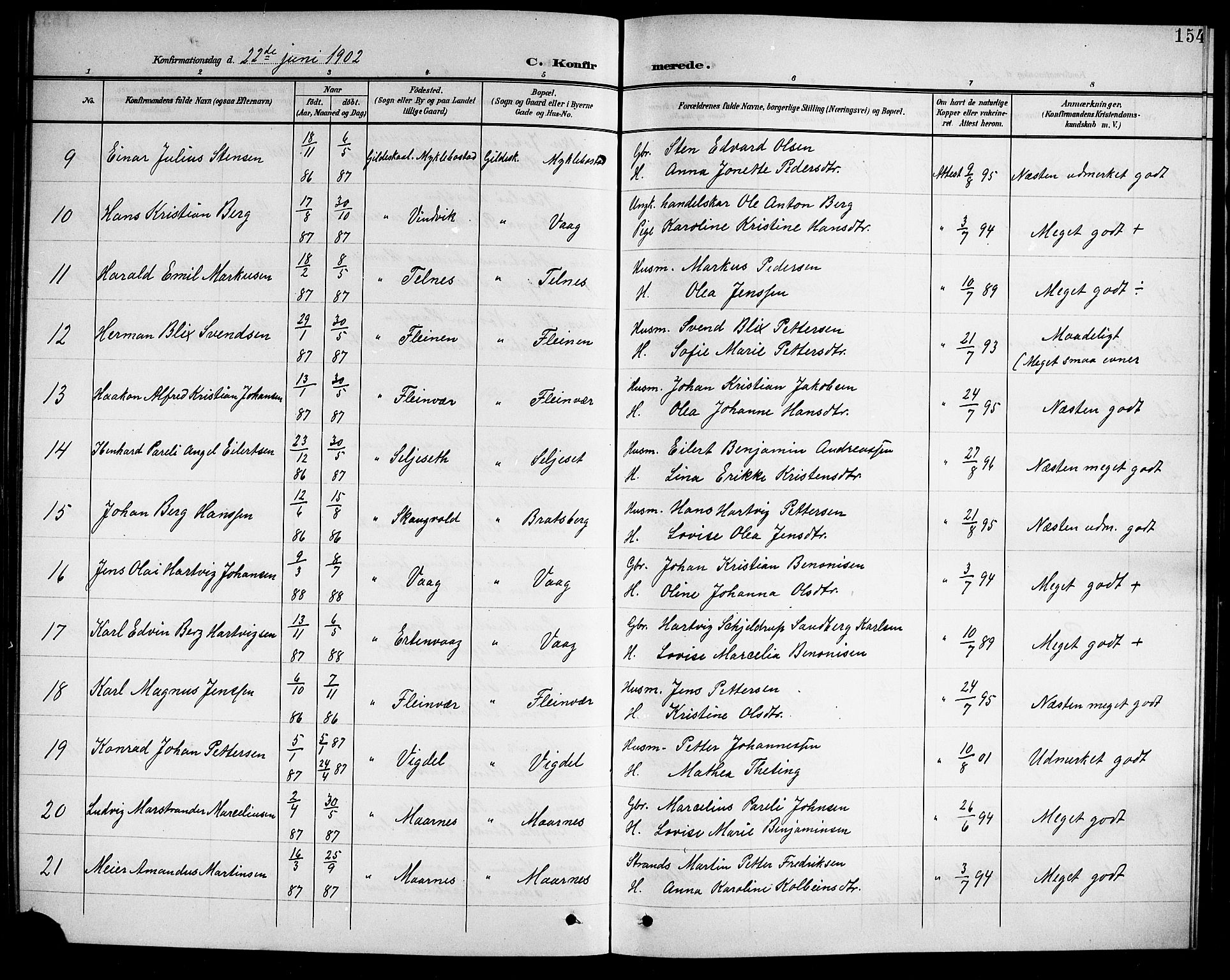 Ministerialprotokoller, klokkerbøker og fødselsregistre - Nordland, AV/SAT-A-1459/805/L0109: Klokkerbok nr. 805C05, 1900-1911, s. 154