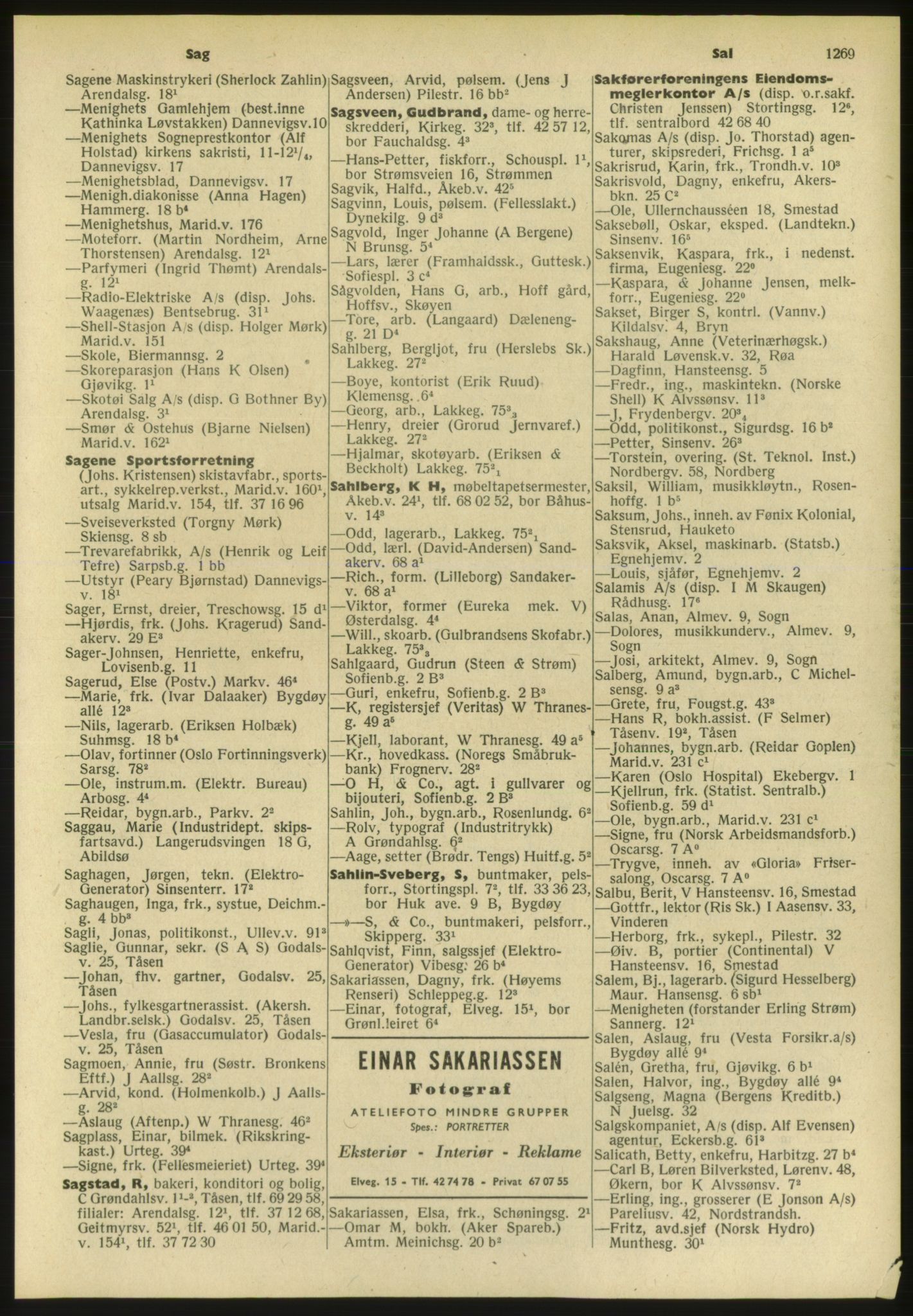 Kristiania/Oslo adressebok, PUBL/-, 1952, s. 1269