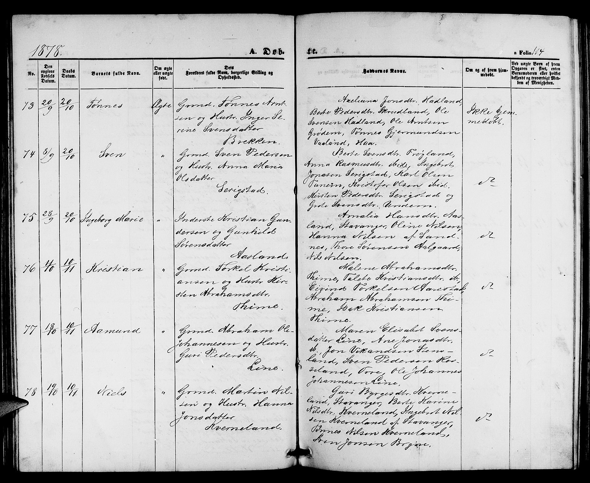 Lye sokneprestkontor, AV/SAST-A-101794/001/30BB/L0004: Klokkerbok nr. B 4, 1868-1878, s. 114