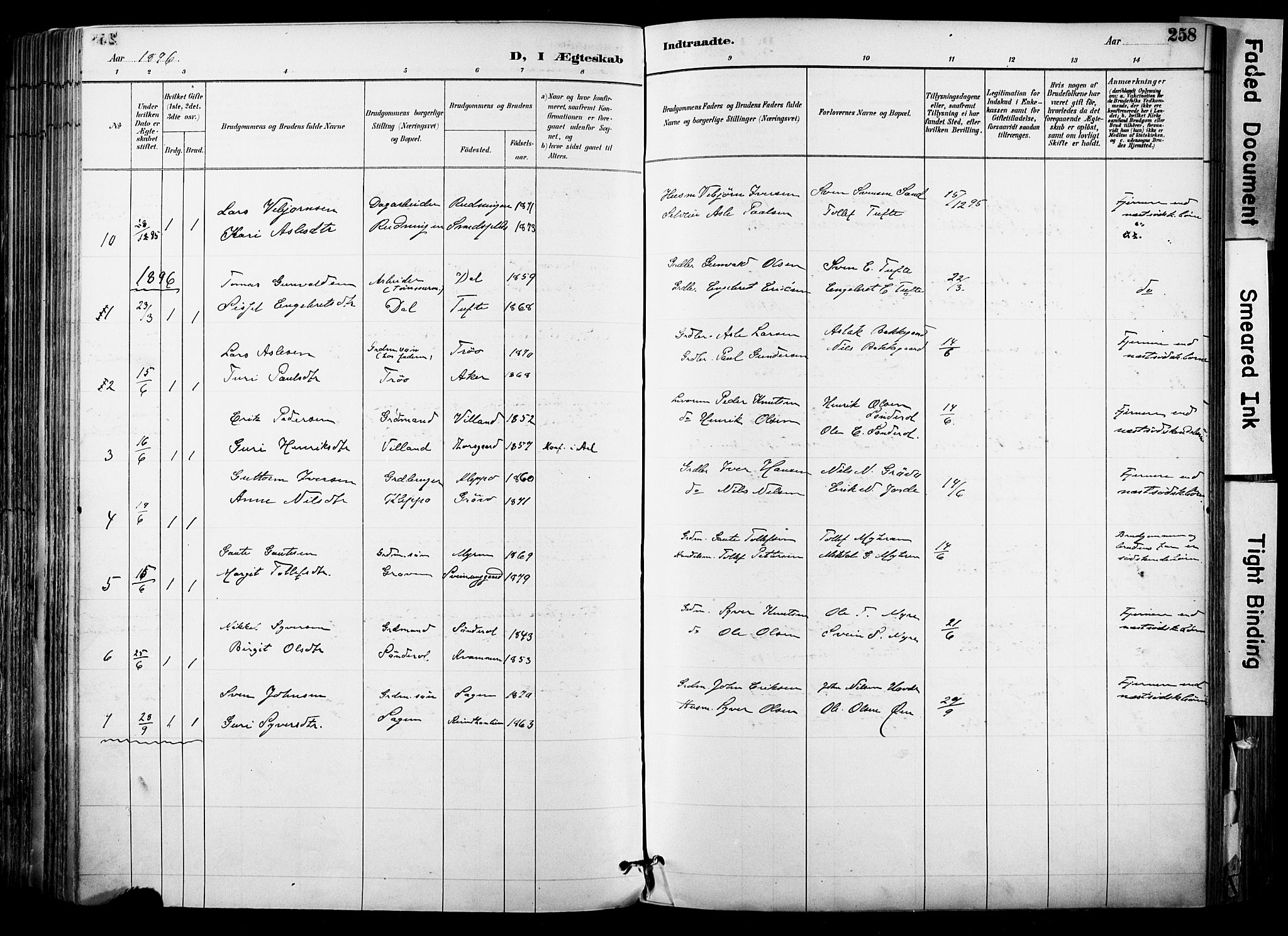 Hol kirkebøker, AV/SAKO-A-227/F/Fa/L0003: Ministerialbok nr. I 3, 1887-1918, s. 258