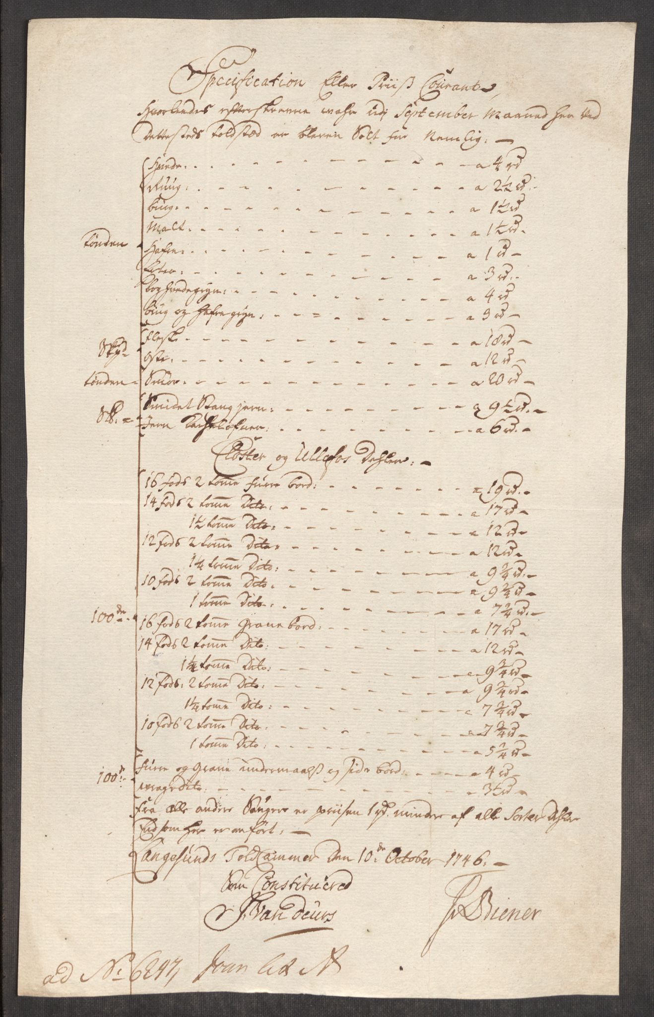 Rentekammeret inntil 1814, Realistisk ordnet avdeling, AV/RA-EA-4070/Oe/L0003: [Ø1]: Priskuranter, 1745-1748, s. 367