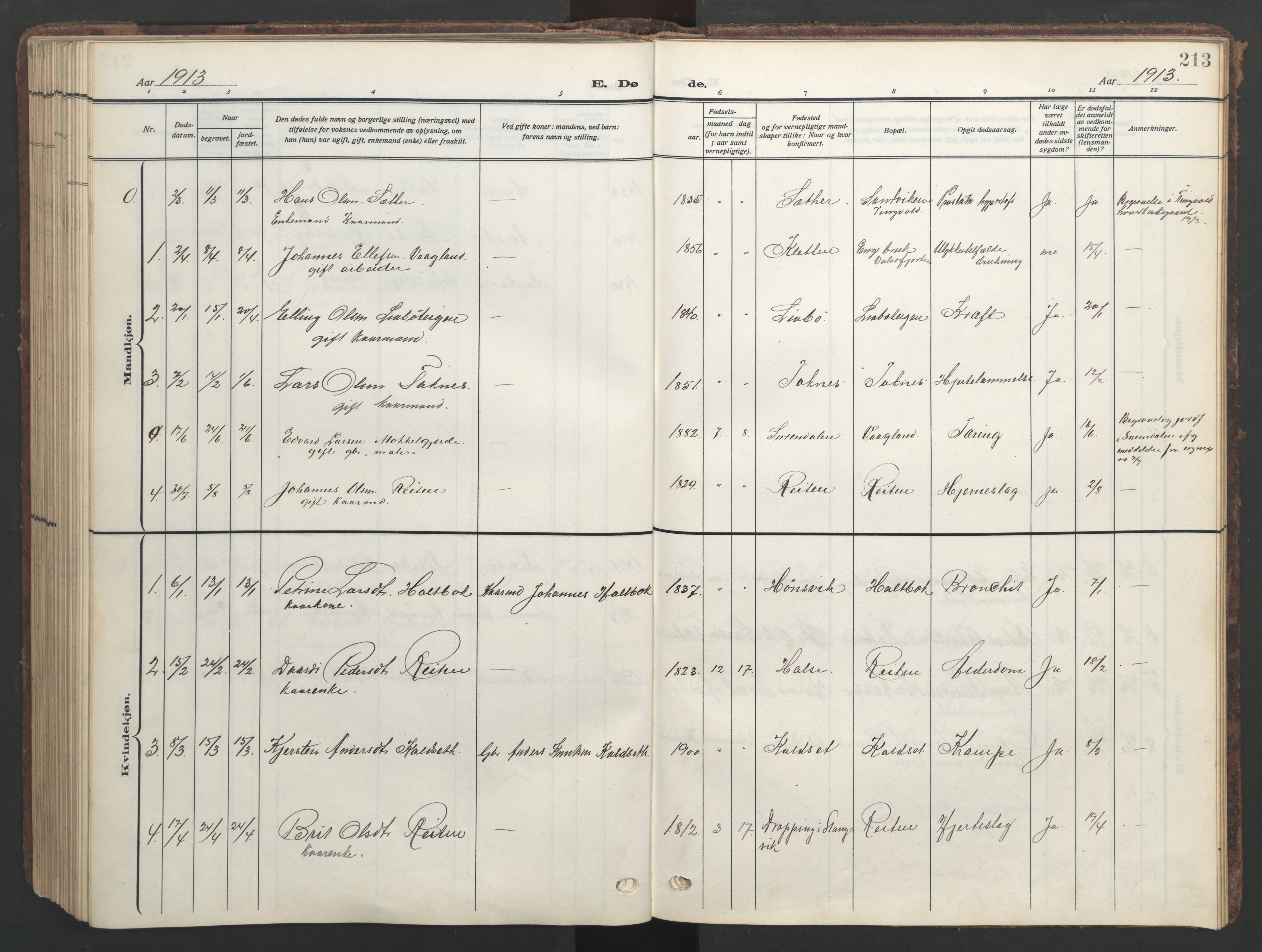 Ministerialprotokoller, klokkerbøker og fødselsregistre - Møre og Romsdal, SAT/A-1454/576/L0891: Klokkerbok nr. 576C02, 1909-1946, s. 213