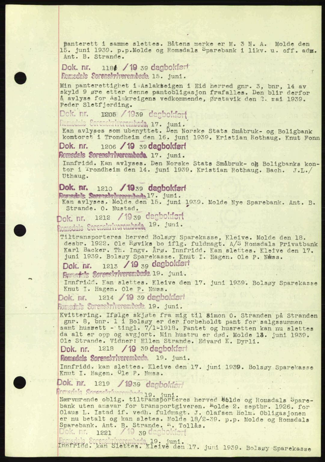 Romsdal sorenskriveri, AV/SAT-A-4149/1/2/2C: Pantebok nr. C1a, 1936-1945, Dagboknr: 1181/1939