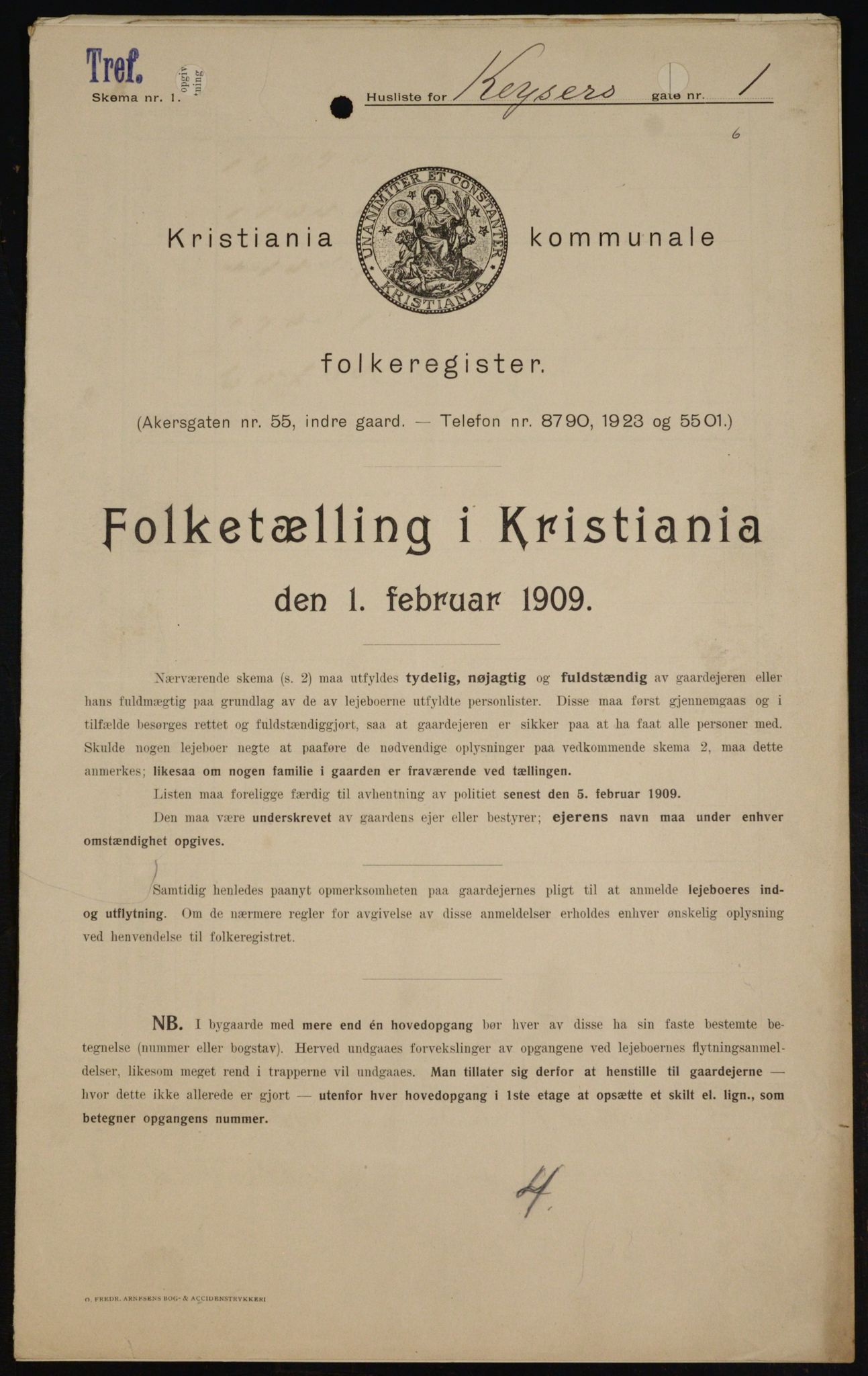 OBA, Kommunal folketelling 1.2.1909 for Kristiania kjøpstad, 1909, s. 44851