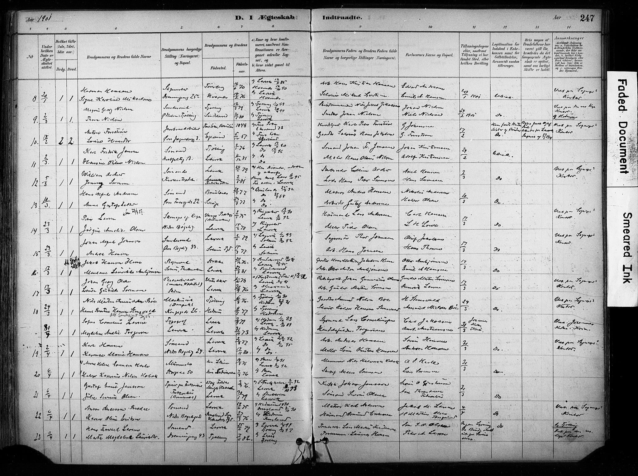 Larvik kirkebøker, AV/SAKO-A-352/F/Fa/L0008: Ministerialbok nr. I 8, 1884-1902, s. 247