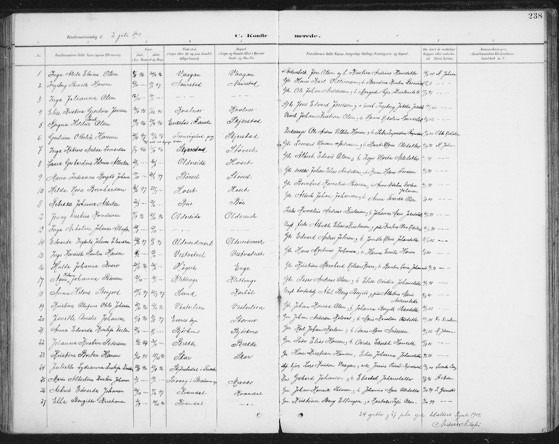 Ministerialprotokoller, klokkerbøker og fødselsregistre - Nordland, SAT/A-1459/852/L0741: Ministerialbok nr. 852A11, 1894-1917, s. 238