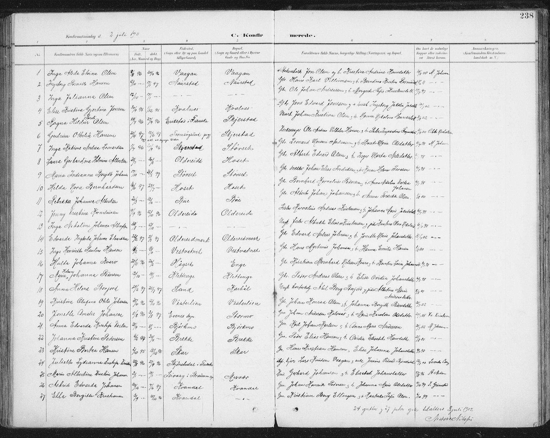 Ministerialprotokoller, klokkerbøker og fødselsregistre - Nordland, AV/SAT-A-1459/852/L0741: Ministerialbok nr. 852A11, 1894-1917, s. 238