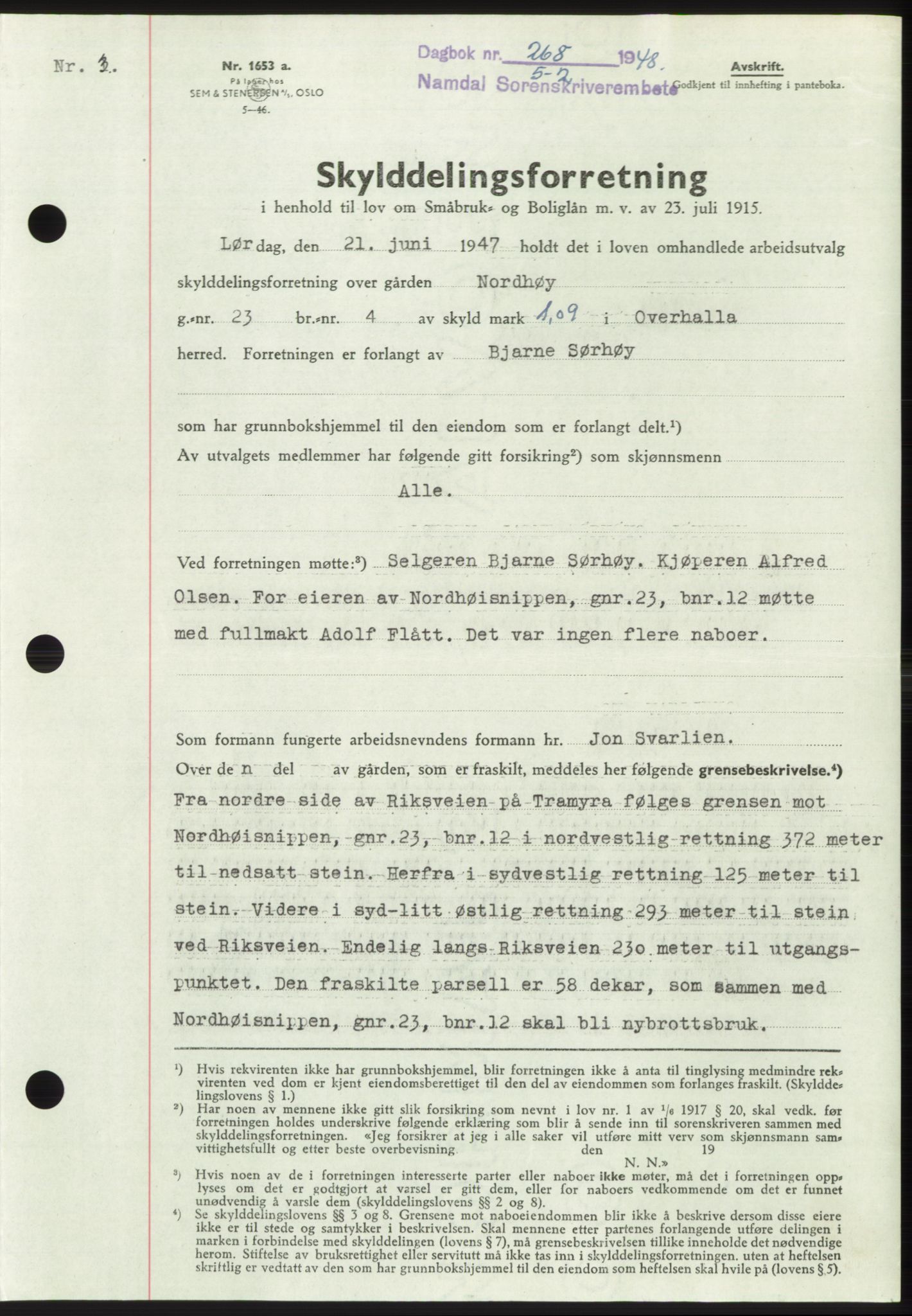Namdal sorenskriveri, SAT/A-4133/1/2/2C: Pantebok nr. -, 1947-1948, Dagboknr: 268/1948