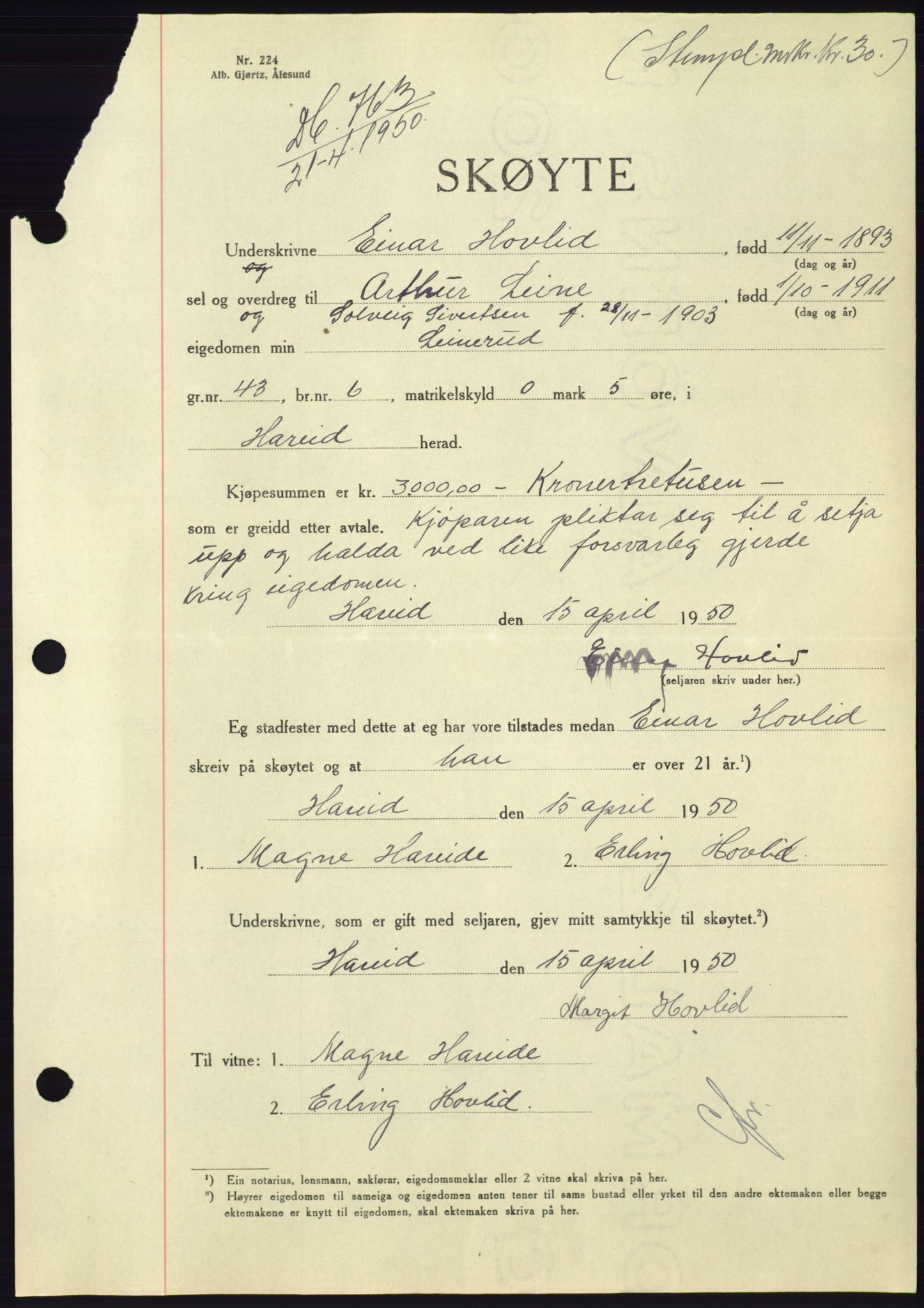 Søre Sunnmøre sorenskriveri, SAT/A-4122/1/2/2C/L0086: Pantebok nr. 12A, 1949-1950, Dagboknr: 763/1950