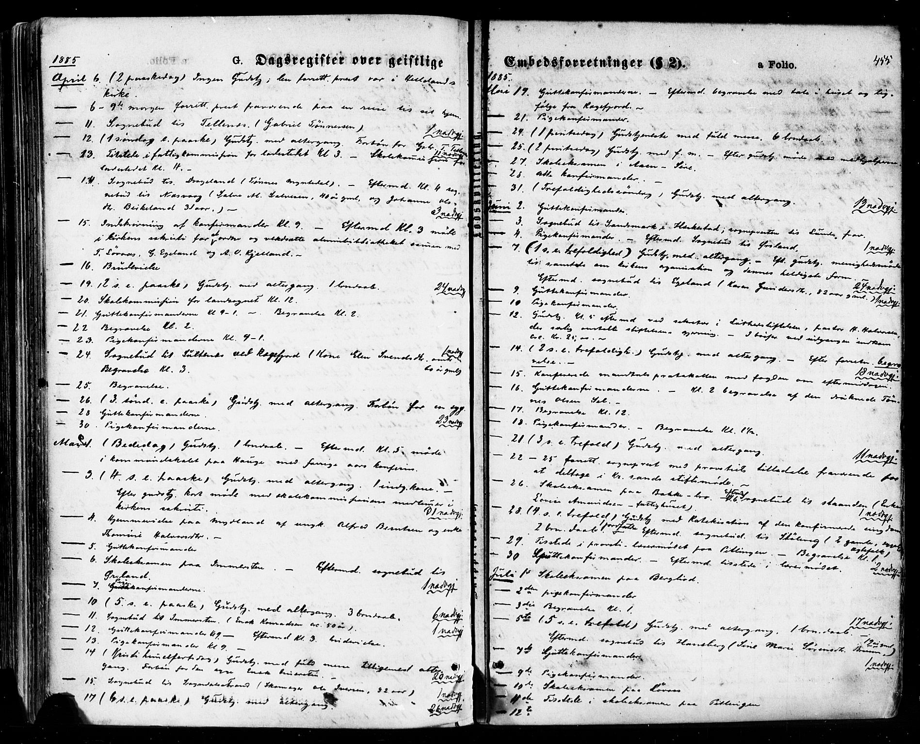 Sokndal sokneprestkontor, AV/SAST-A-101808: Ministerialbok nr. A 10, 1874-1886, s. 455