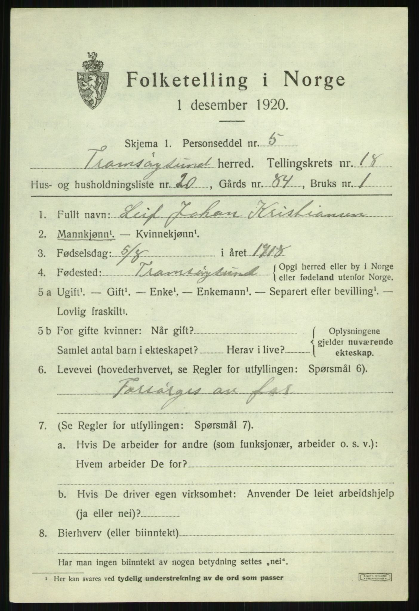 SATØ, Folketelling 1920 for 1934 Tromsøysund herred, 1920, s. 10190