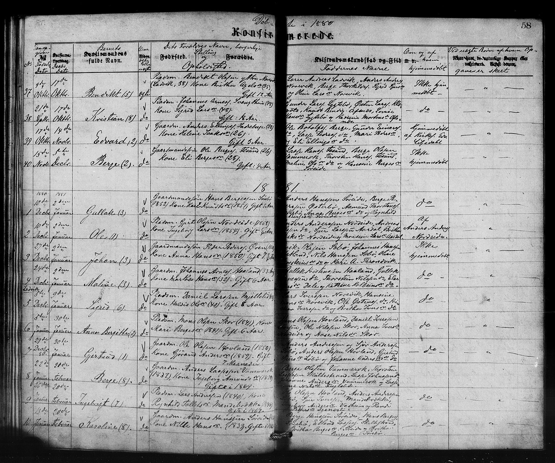 Lavik sokneprestembete, AV/SAB-A-80901: Klokkerbok nr. B 2, 1870-1881, s. 58