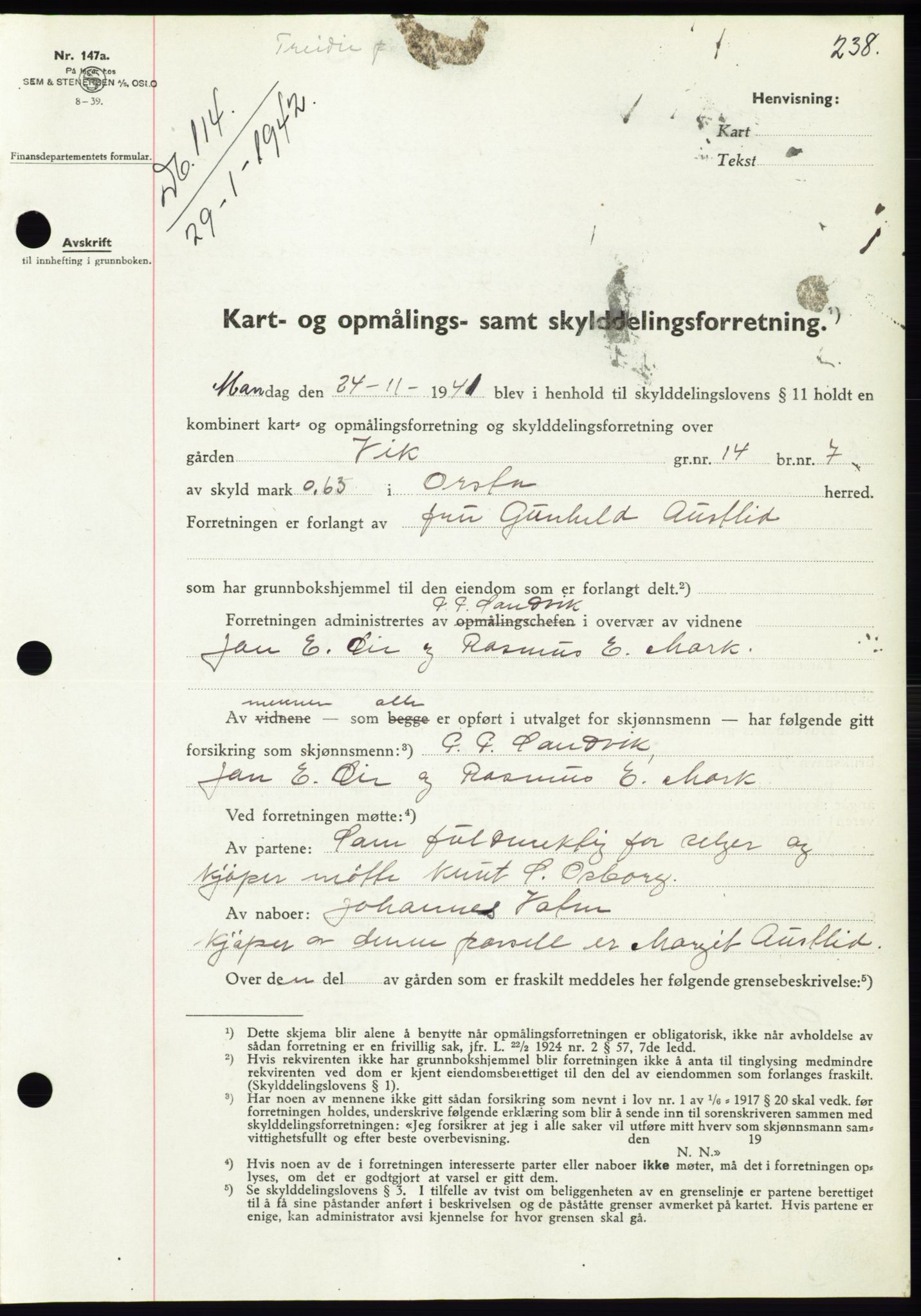 Søre Sunnmøre sorenskriveri, SAT/A-4122/1/2/2C/L0073: Pantebok nr. 67, 1941-1942, Dagboknr: 114/1942