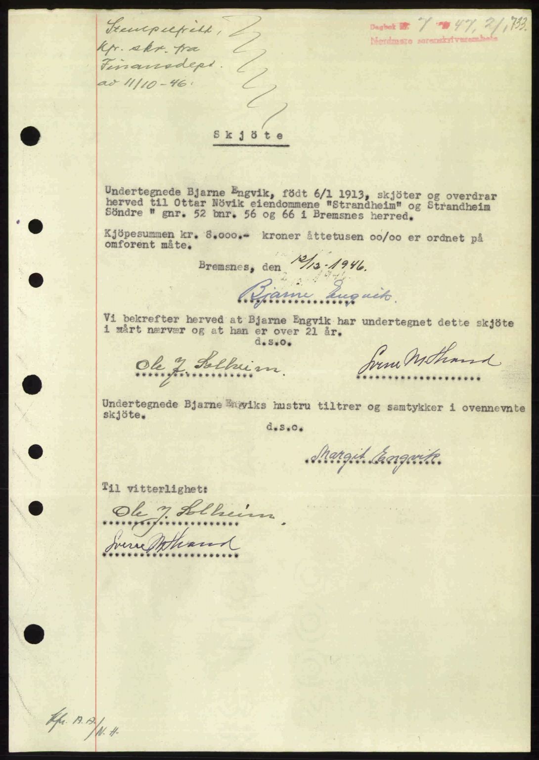 Nordmøre sorenskriveri, SAT/A-4132/1/2/2Ca: Pantebok nr. A103, 1946-1947, Dagboknr: 7/1947