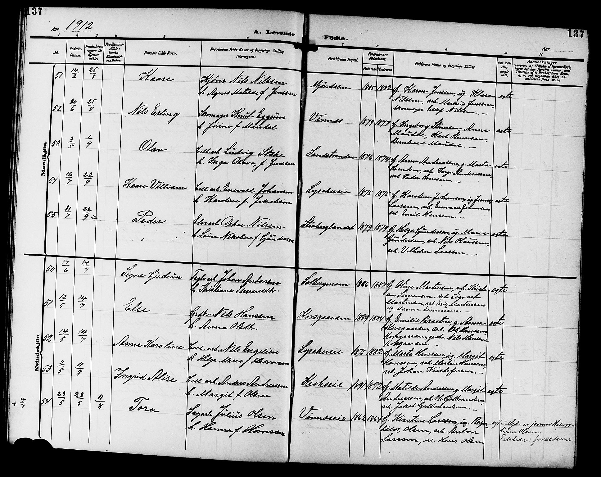 Nedre Eiker kirkebøker, AV/SAKO-A-612/G/Ga/L0004: Klokkerbok nr. 4, 1905-1912, s. 137