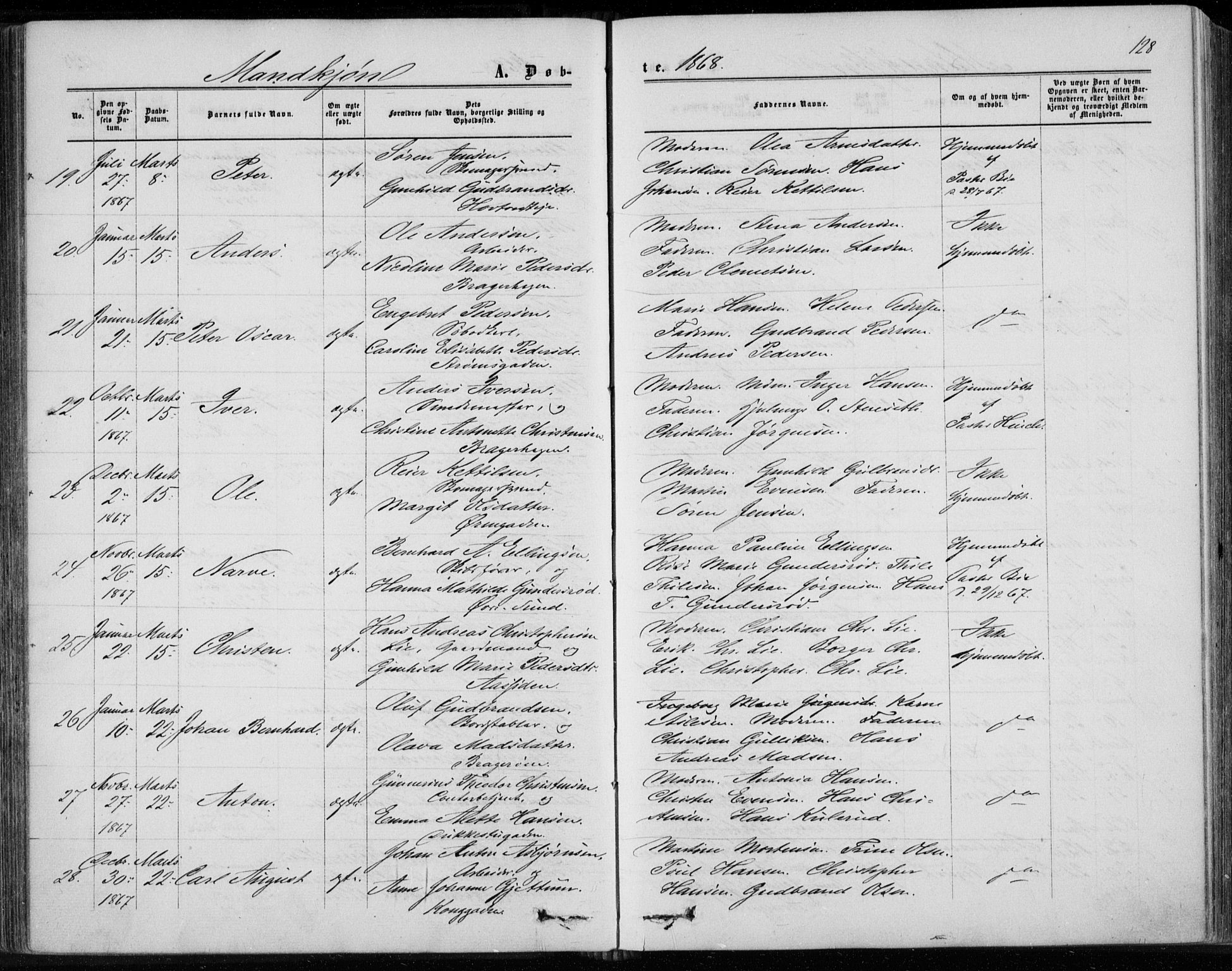 Bragernes kirkebøker, AV/SAKO-A-6/F/Fb/L0003: Ministerialbok nr. II 3, 1860-1868, s. 128