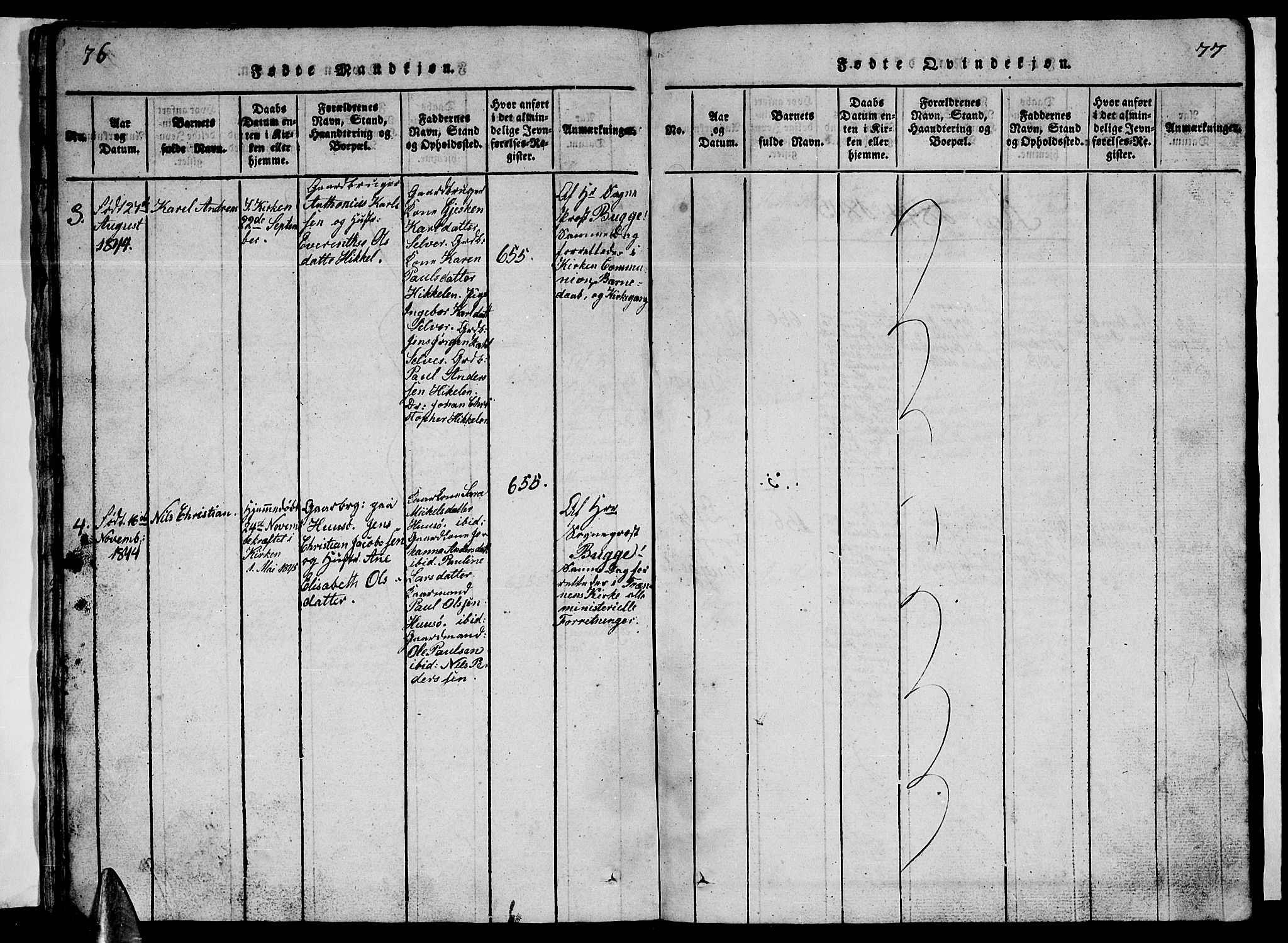 Ministerialprotokoller, klokkerbøker og fødselsregistre - Nordland, AV/SAT-A-1459/840/L0581: Klokkerbok nr. 840C01, 1820-1873, s. 76-77