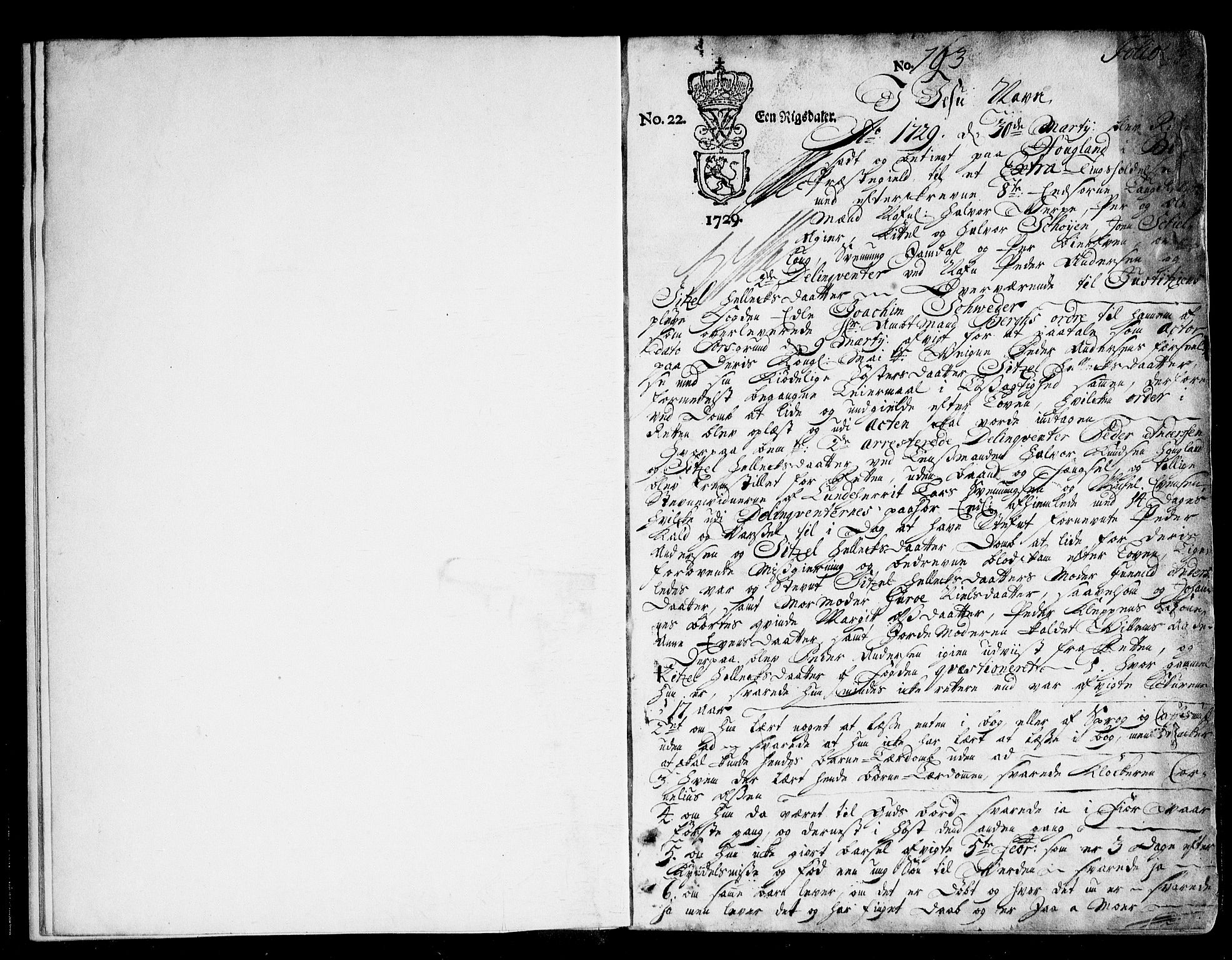 Nedre Telemark sorenskriveri, SAKO/A-135/F/Fa/L0012: Tingbok, 1729-1731, s. 1