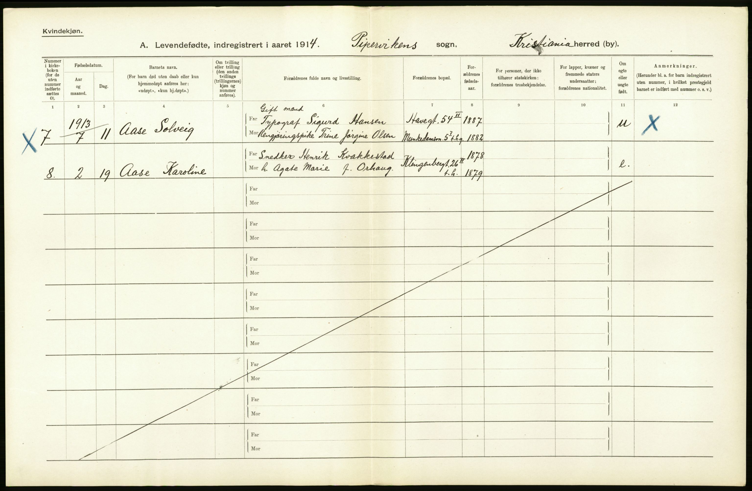 Statistisk sentralbyrå, Sosiodemografiske emner, Befolkning, AV/RA-S-2228/D/Df/Dfb/Dfbd/L0005: Kristiania: Levendefødte menn og kvinner., 1914, s. 26