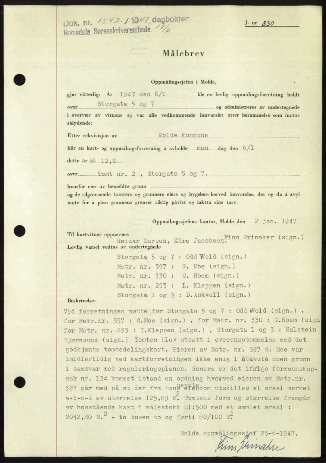 Romsdal sorenskriveri, SAT/A-4149/1/2/2C: Pantebok nr. A26, 1948-1948, Dagboknr: 1542/1948