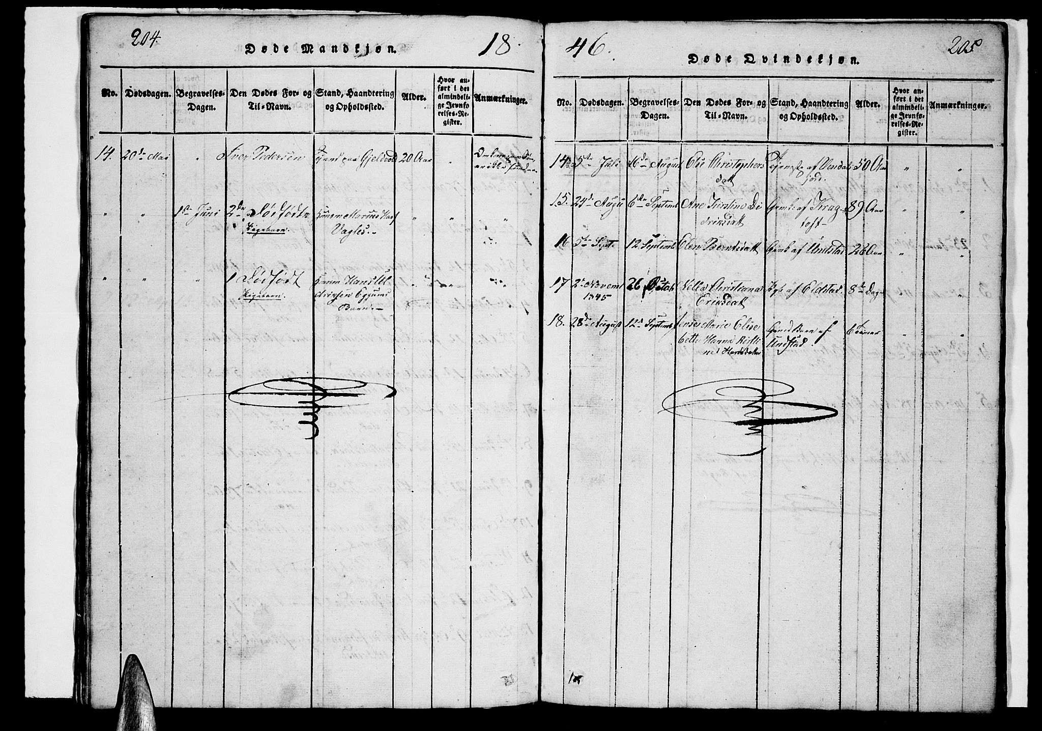 Ministerialprotokoller, klokkerbøker og fødselsregistre - Nordland, AV/SAT-A-1459/880/L1139: Klokkerbok nr. 880C01, 1836-1857, s. 204-205