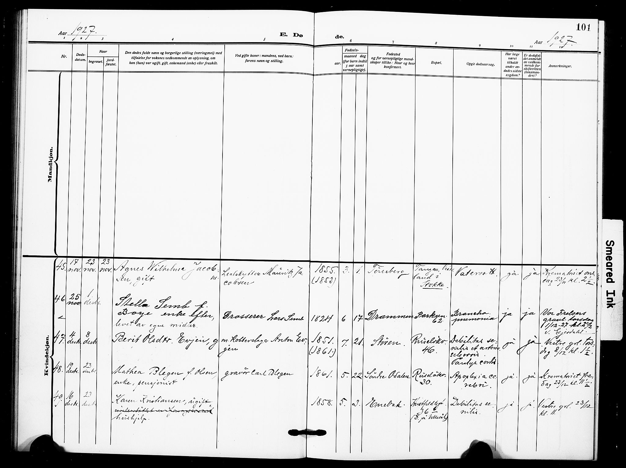 Johannes prestekontor Kirkebøker, AV/SAO-A-10852/F/Fa/L0012: Ministerialbok nr. 12, 1918-1930, s. 101