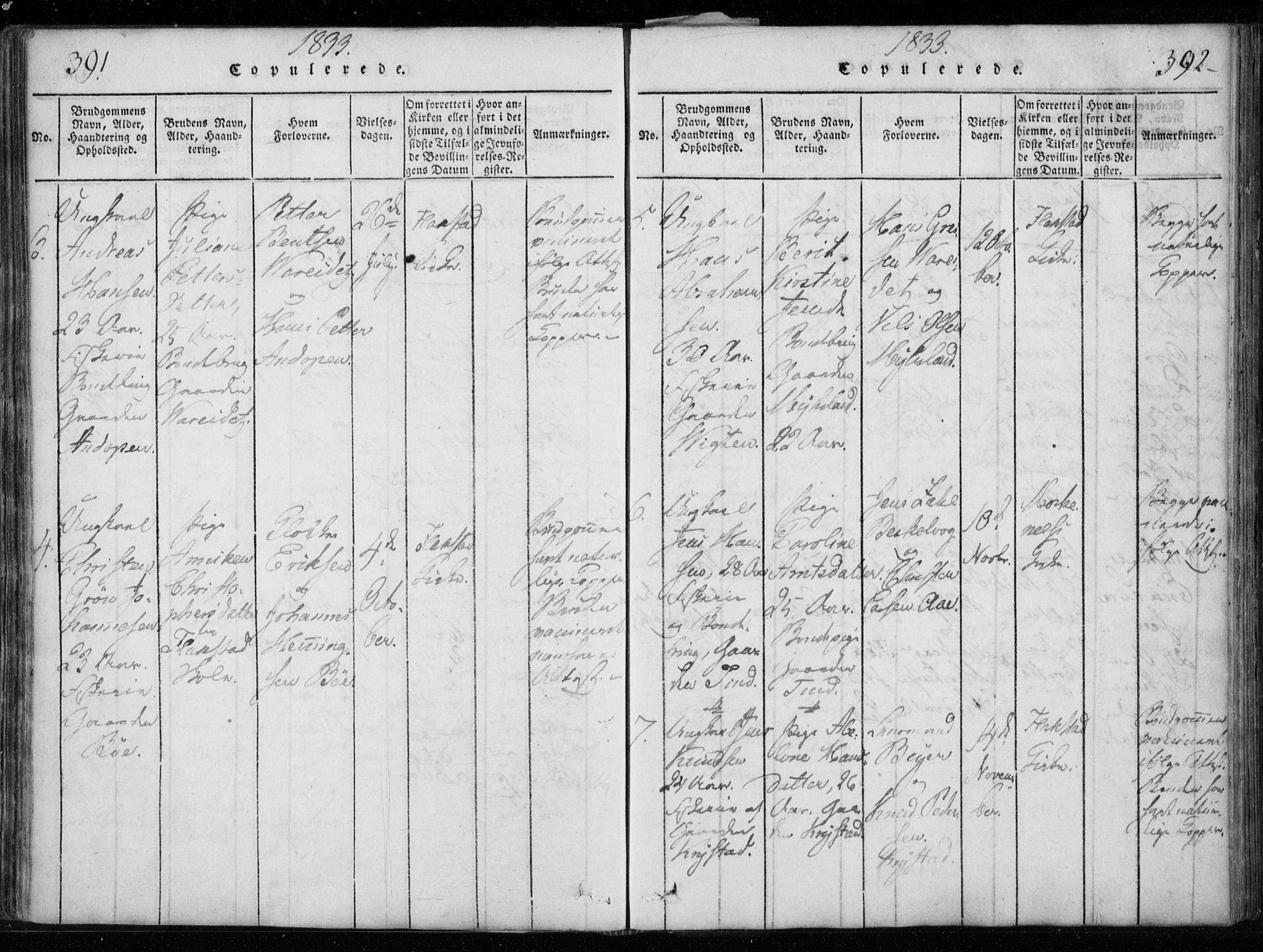 Ministerialprotokoller, klokkerbøker og fødselsregistre - Nordland, SAT/A-1459/885/L1201: Ministerialbok nr. 885A02, 1820-1837, s. 391-392