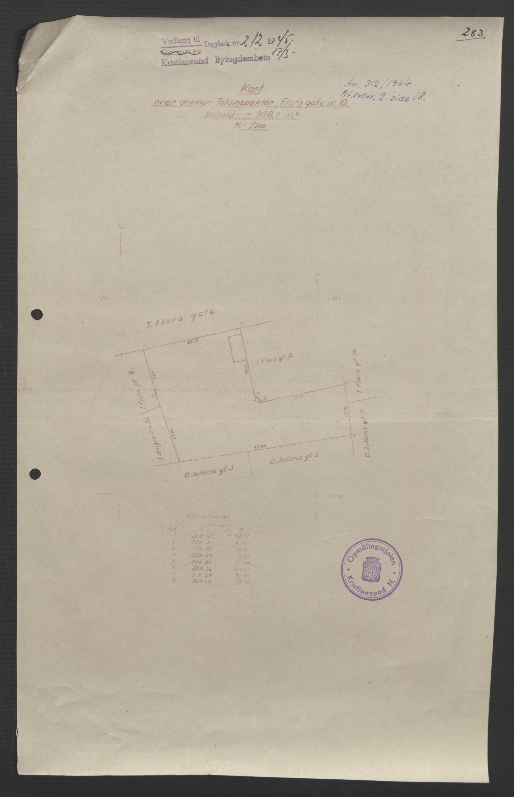 Kristiansund byfogd, AV/SAT-A-4587/A/27: Pantebok nr. 37, 1942-1945, Dagboknr: 212/1945